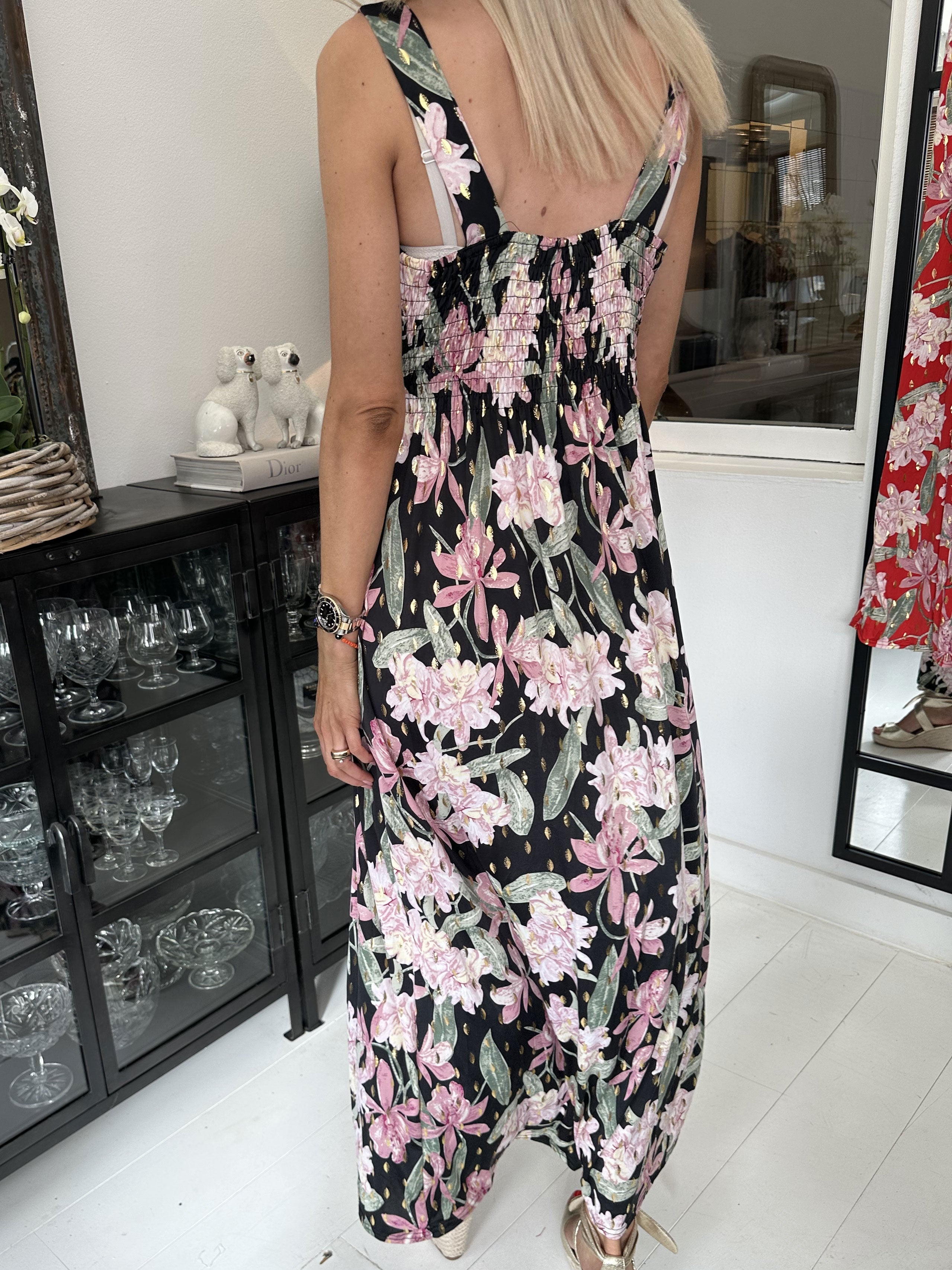 Kenza Flower - Klänning med band i elastiskt tyg