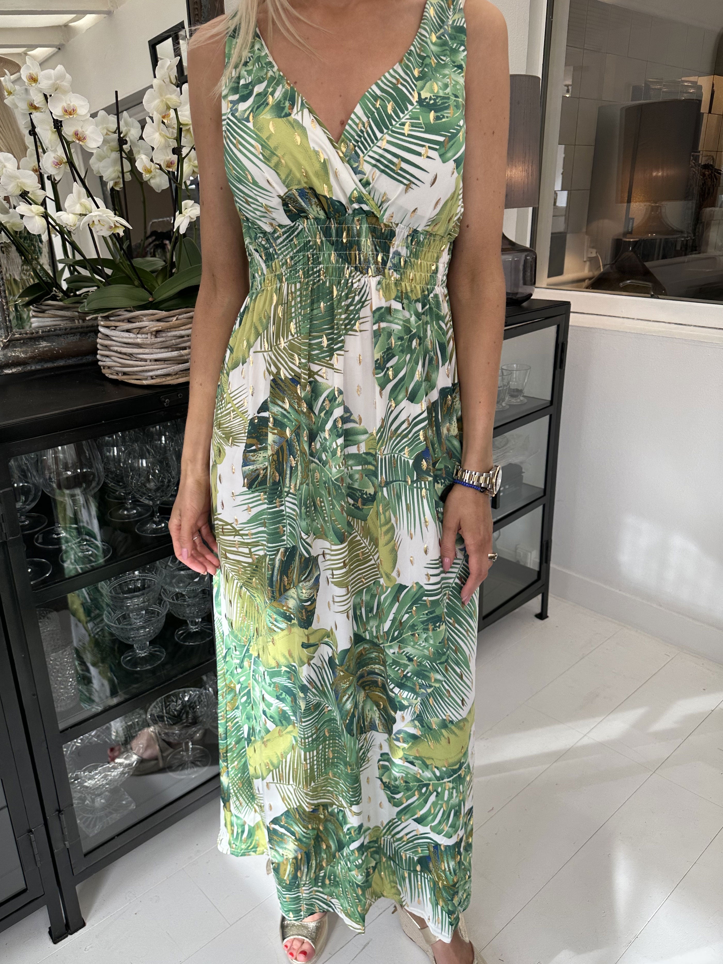 Kenza Leaf - Klänning med band i elastiskt tyg