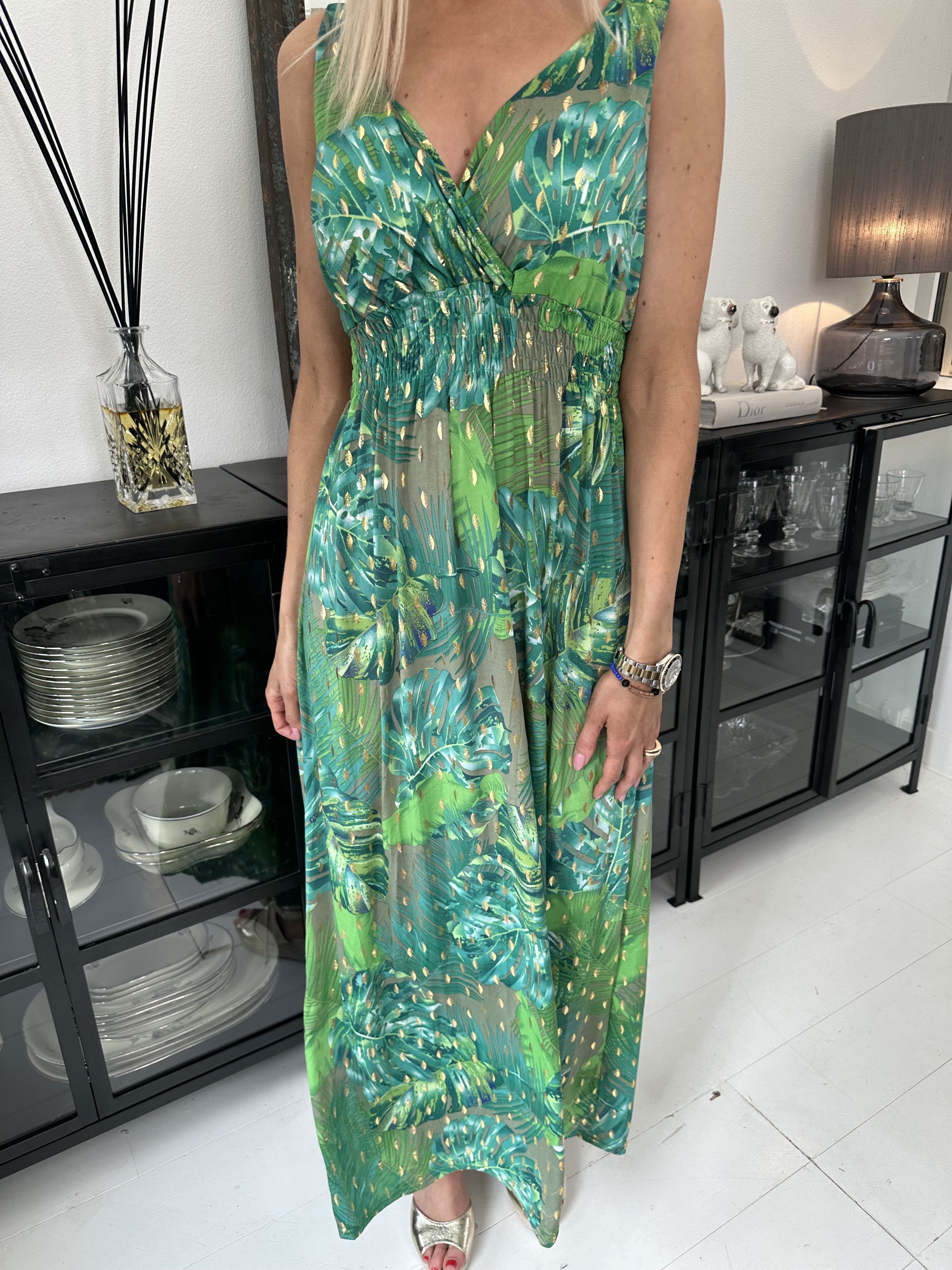 Kenza Leaf - Klänning med band i elastiskt tyg