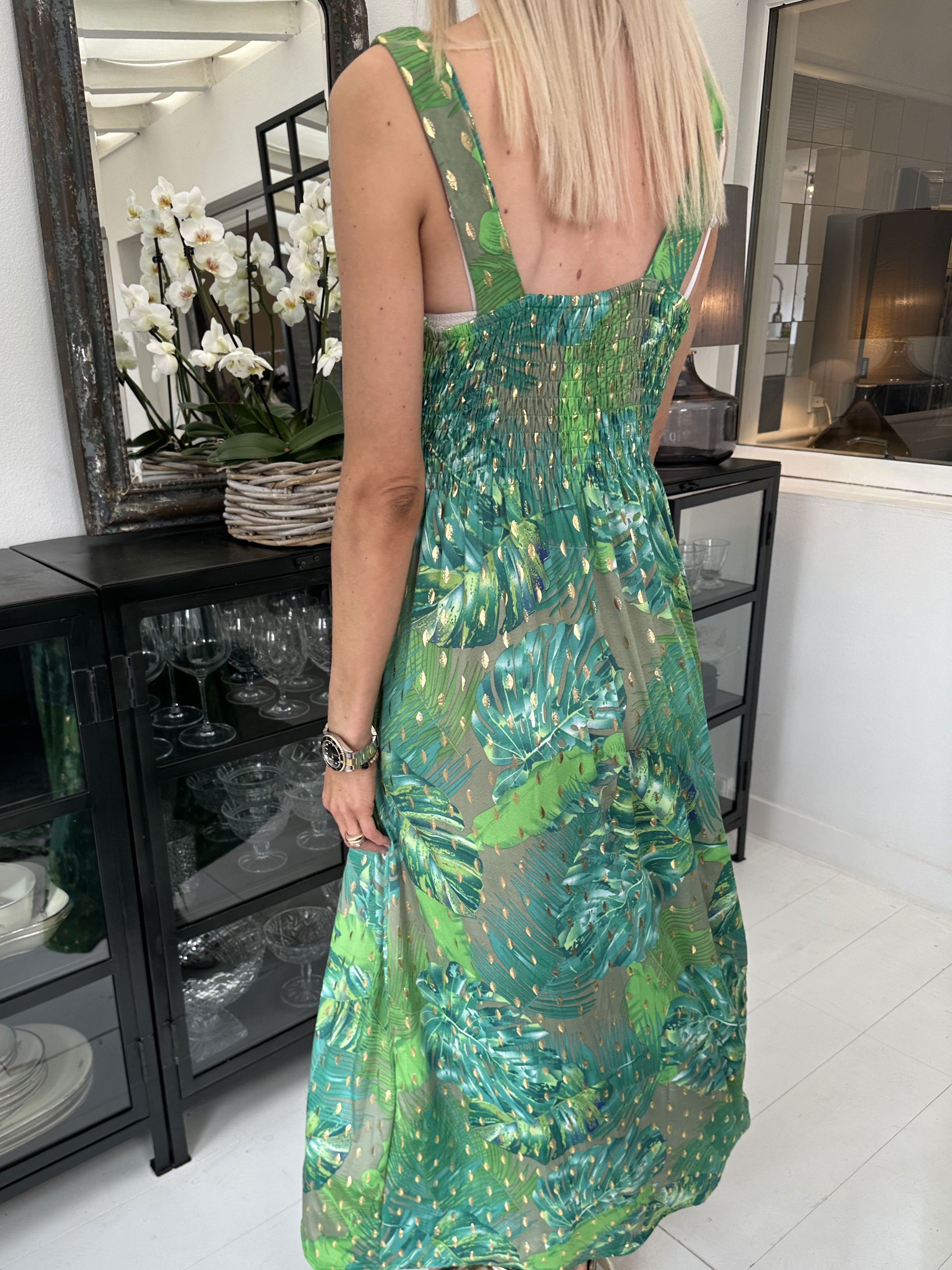 Kenza Leaf - Klänning med band i elastiskt tyg