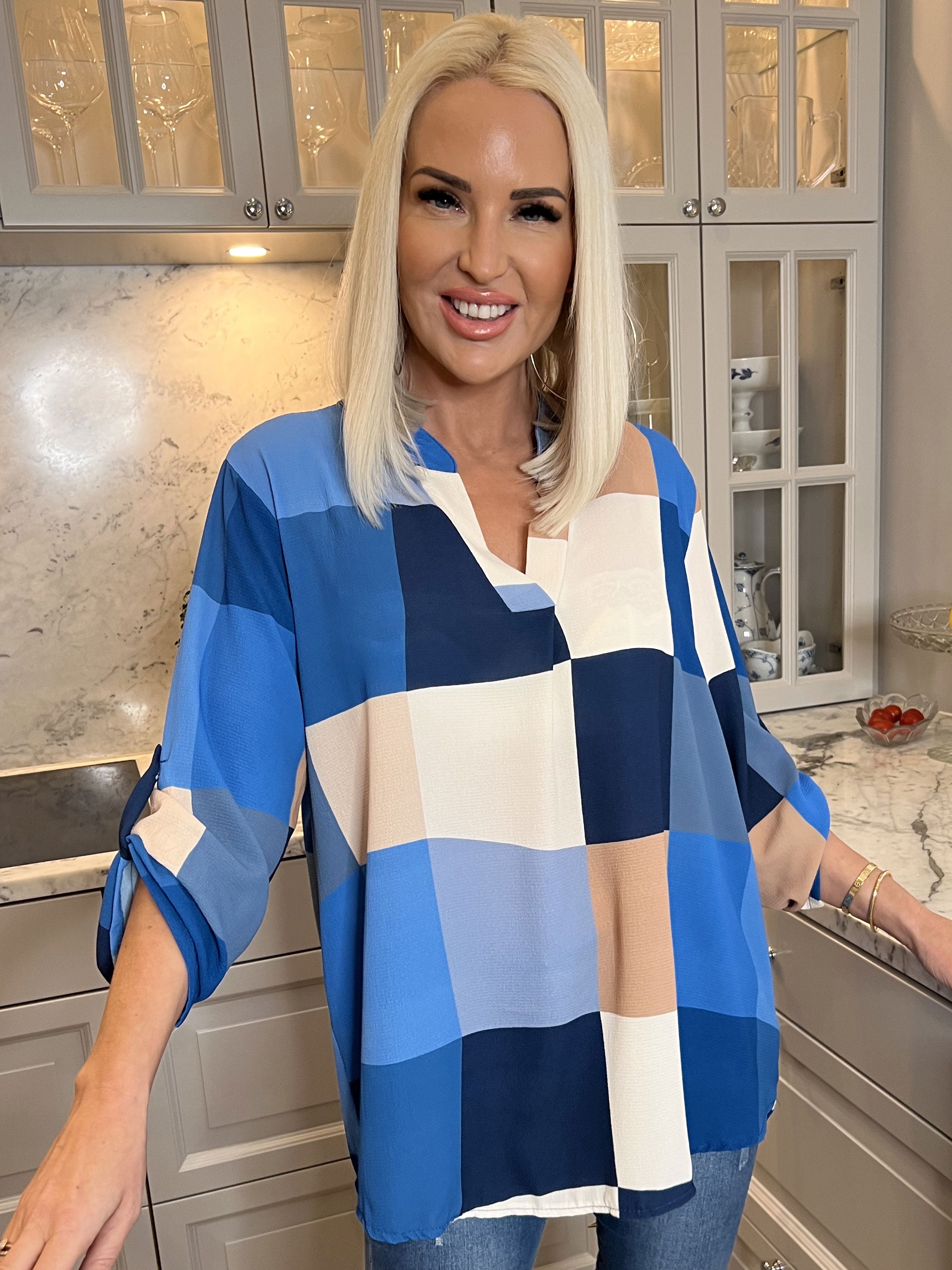 Vanesa - Lång rutig flerfärgad tunika