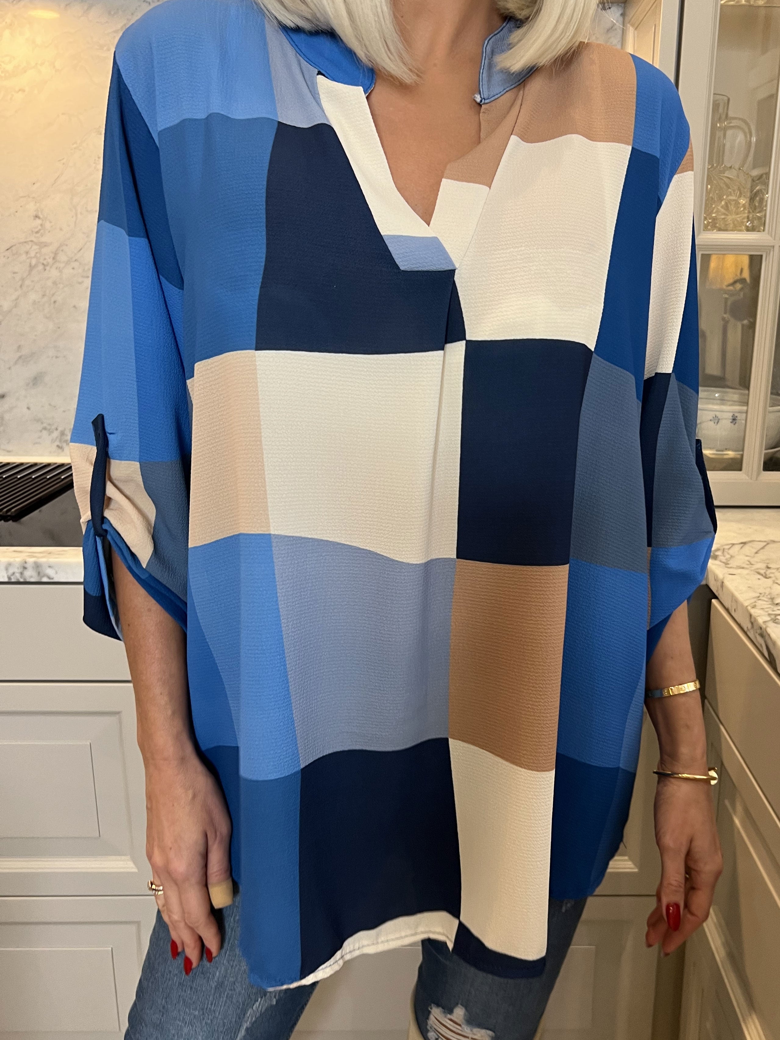 Vanesa - Lång rutig flerfärgad tunika