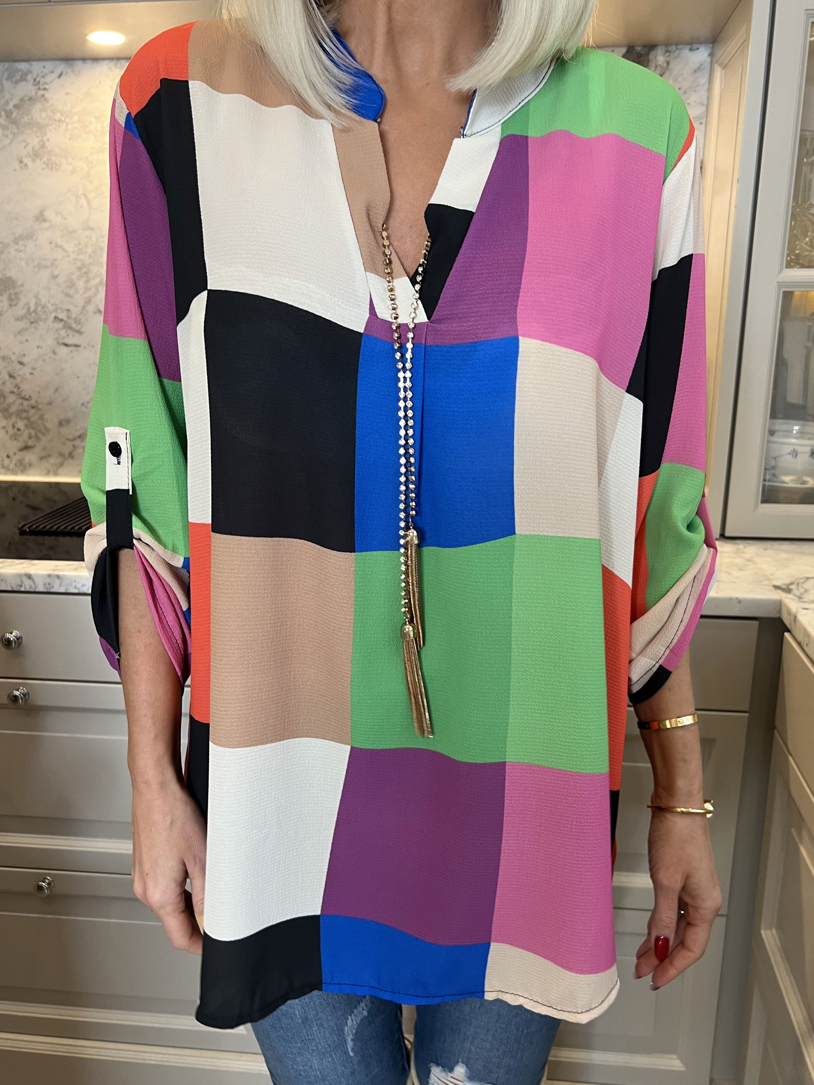 Vanesa - Lång rutig flerfärgad tunika