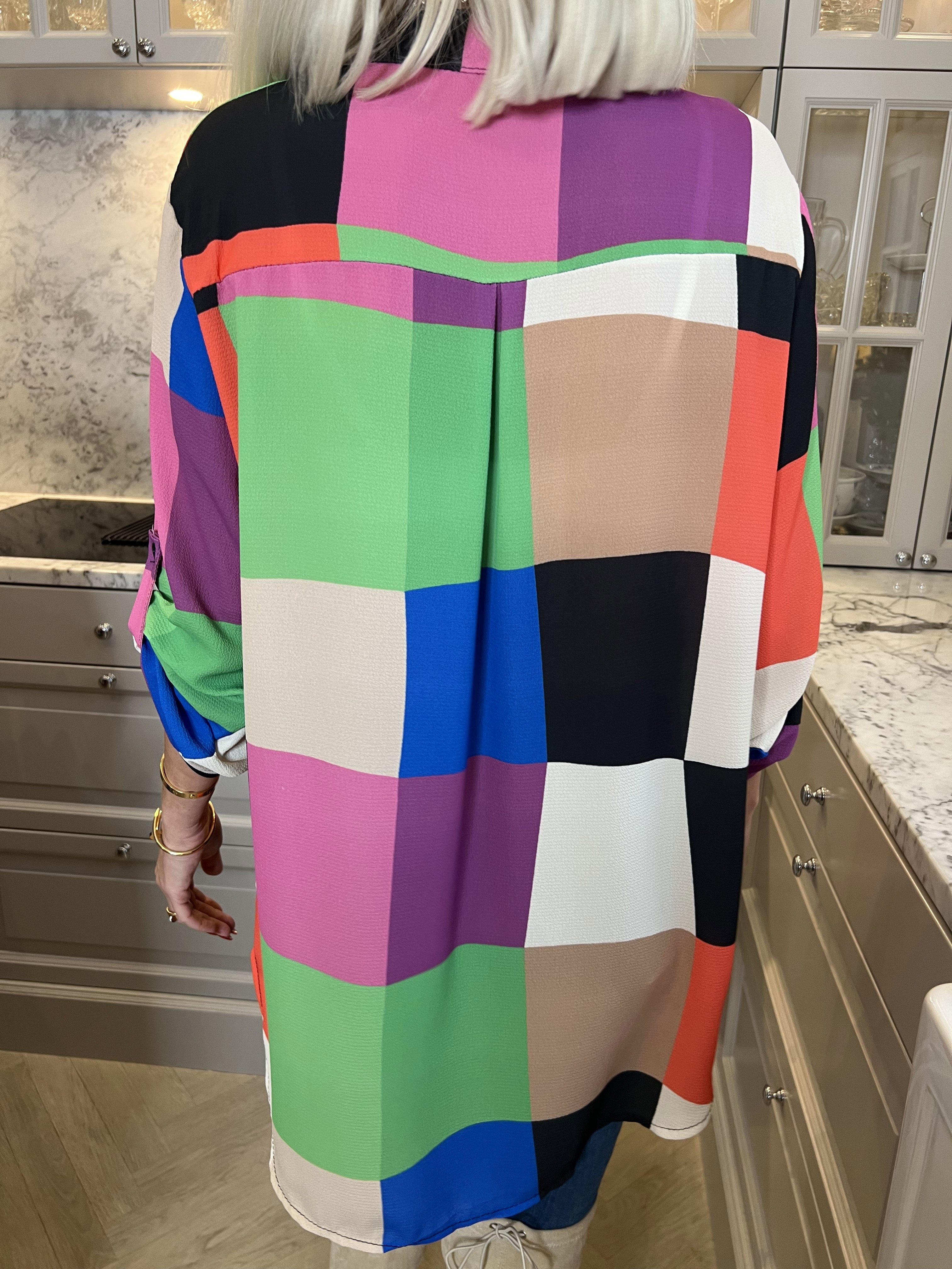 Vanesa - Lång rutig flerfärgad tunika