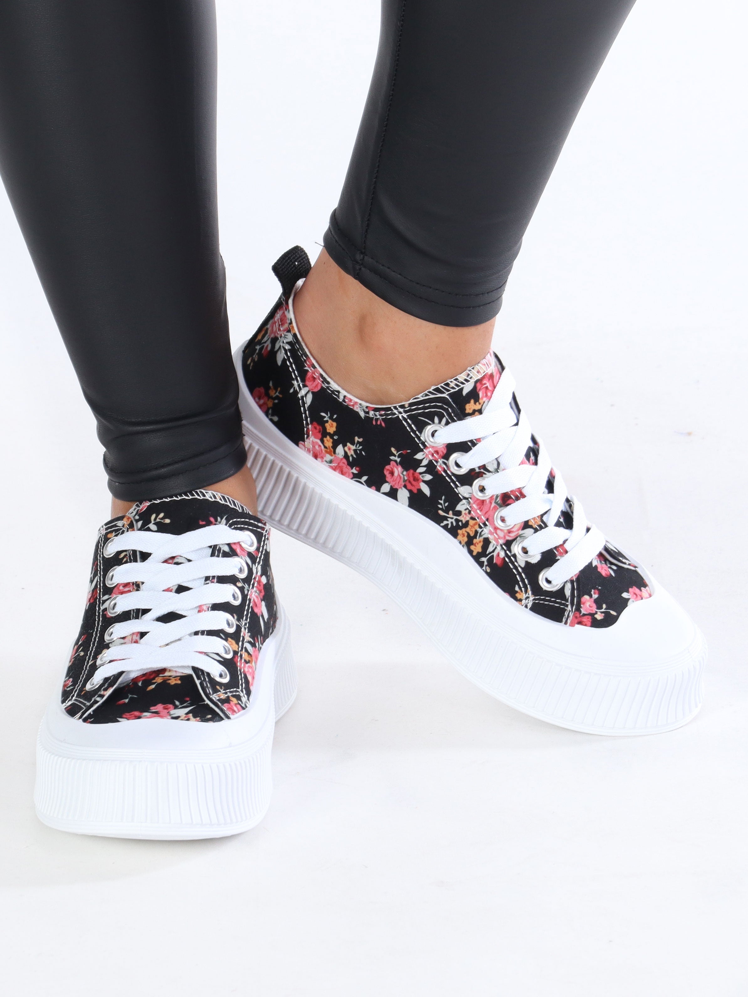 Melina - Sneakers med blommönster och bred vit sula