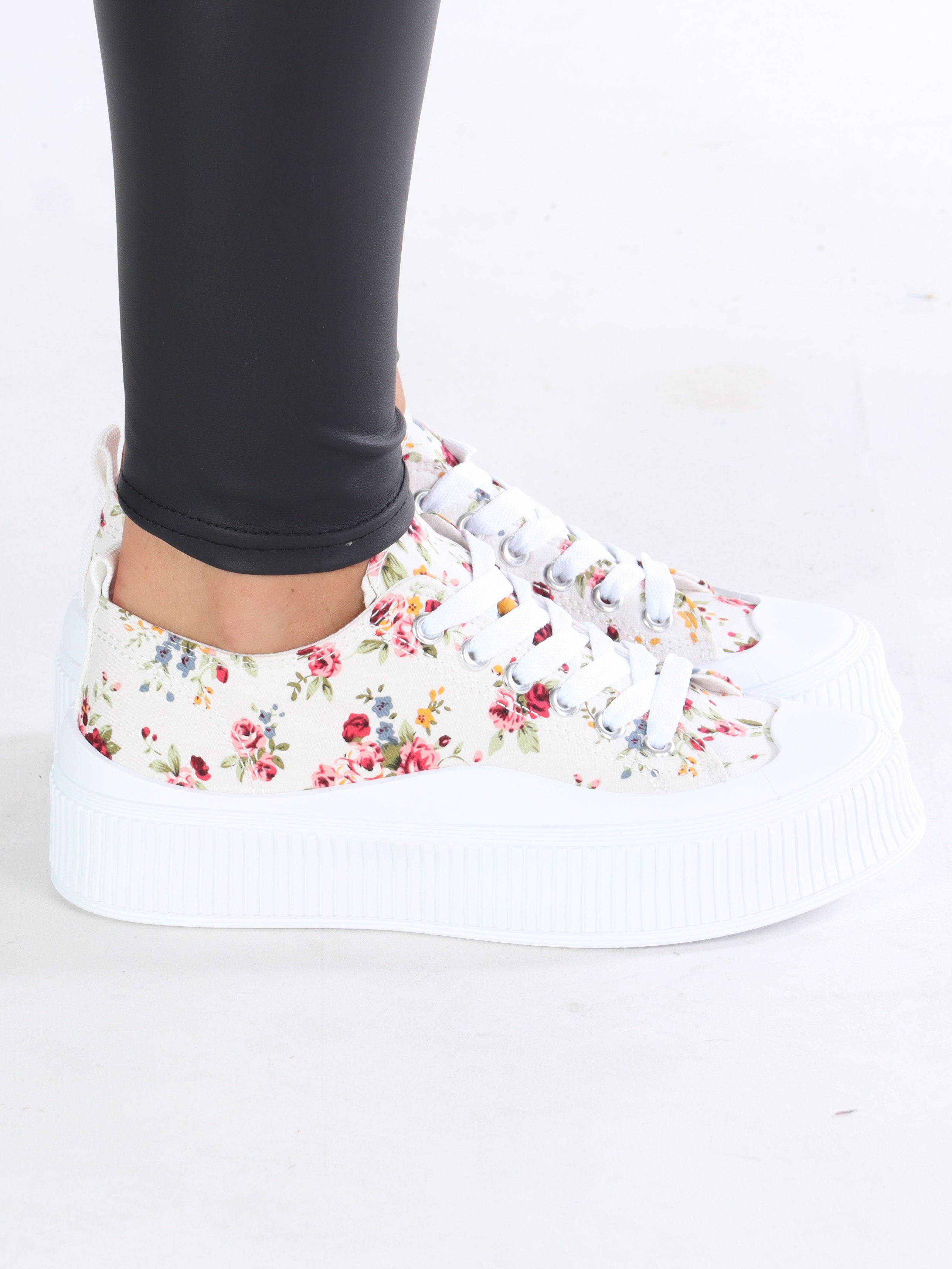 Melina - Sneakers med blommönster och bred vit sula