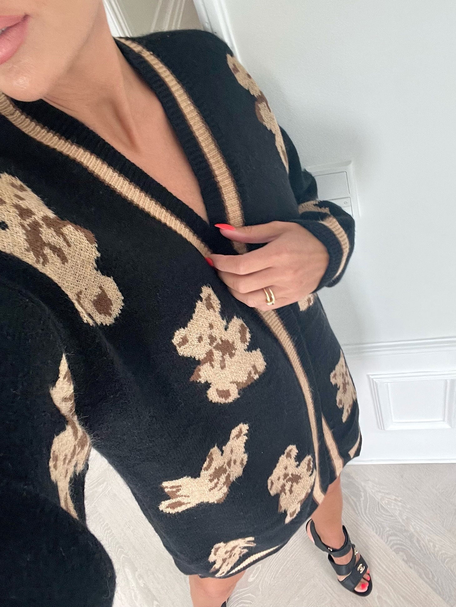 Almina - Stickad kofta med söta nallebjörnar - Grey