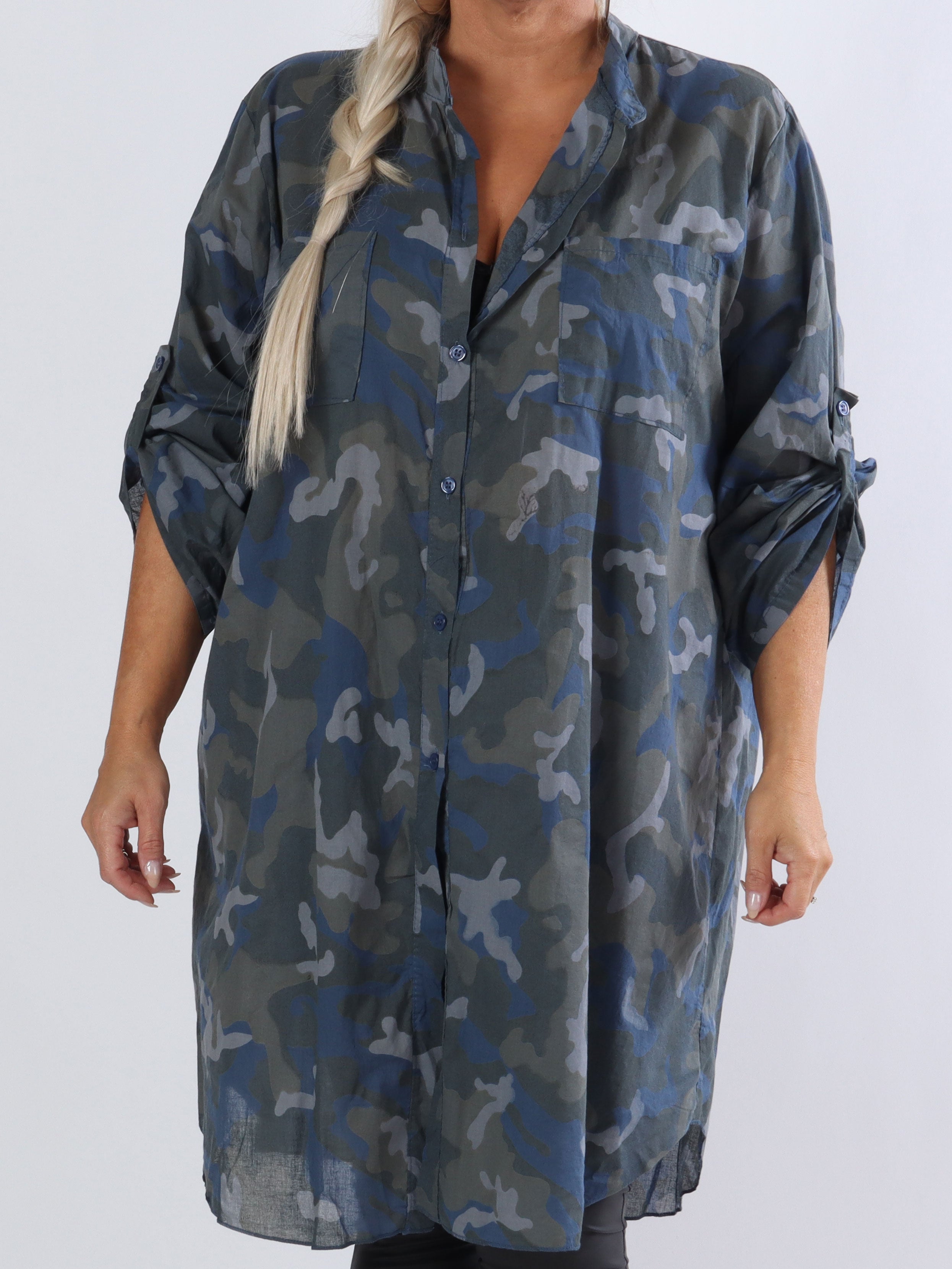 Berna Camo - Plus size skjorta i kamouflagetryck