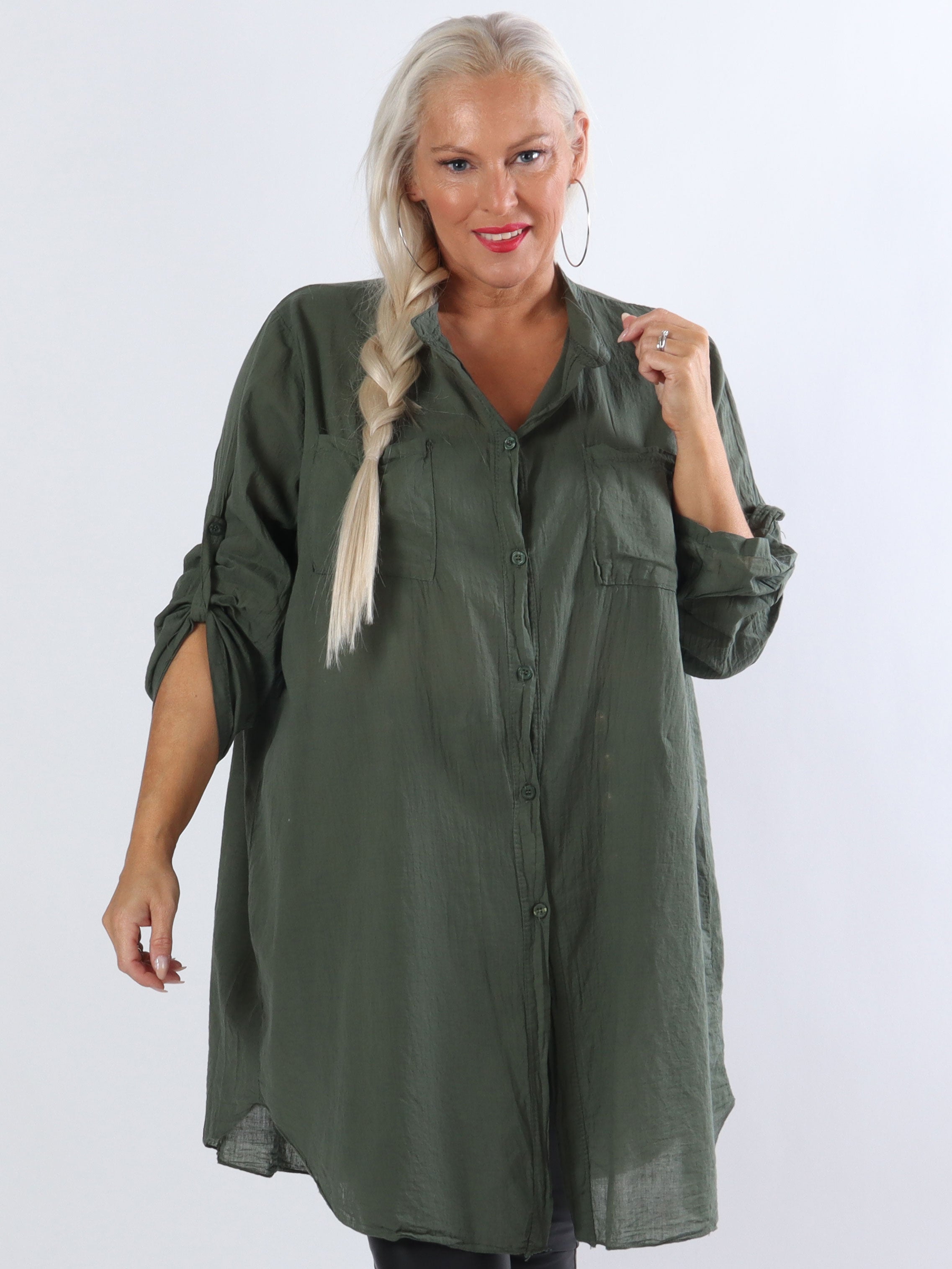 Berna Plain - Plus size skjorta med fickor