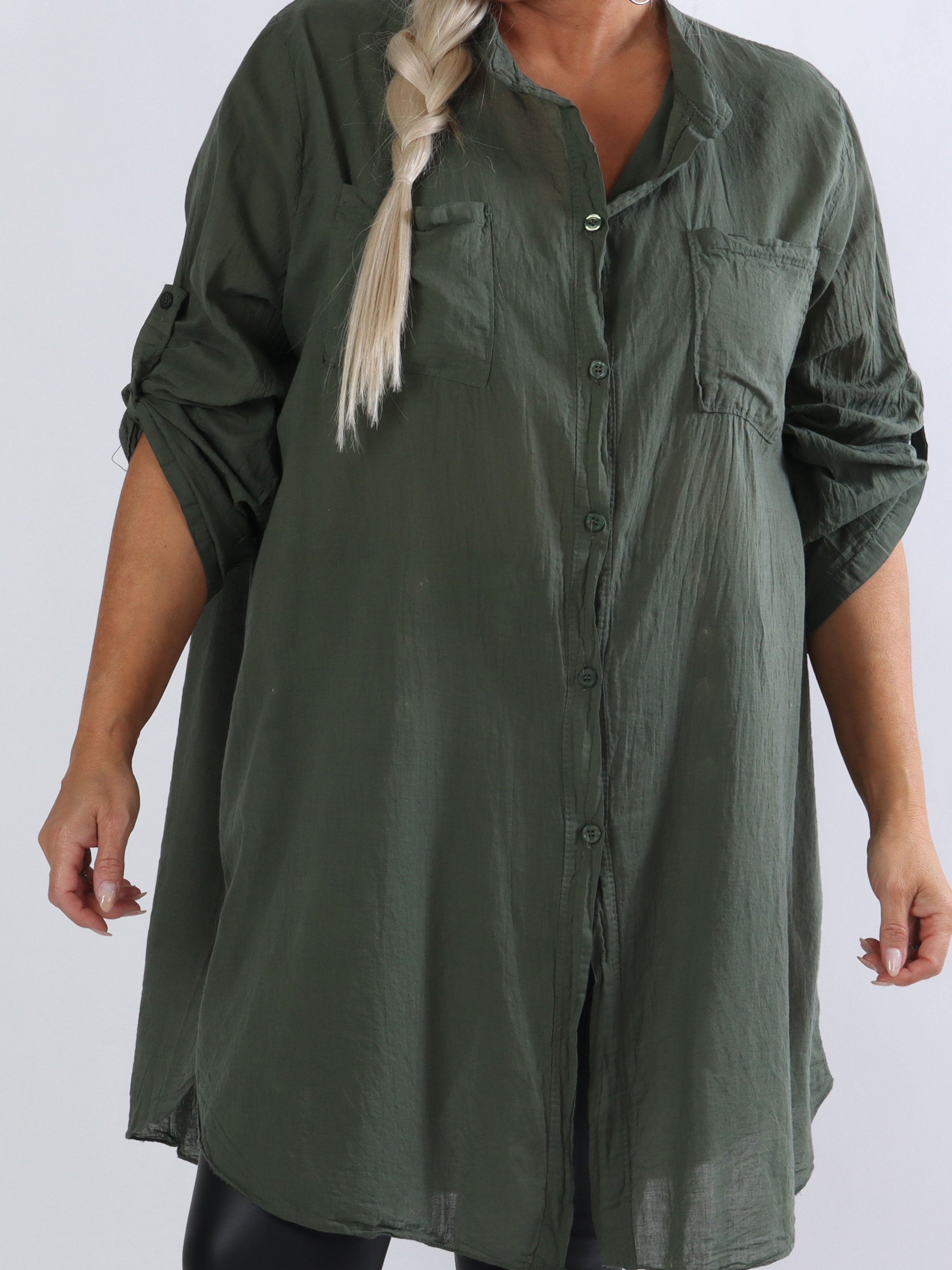 Berna Plain - Plus size skjorta med fickor