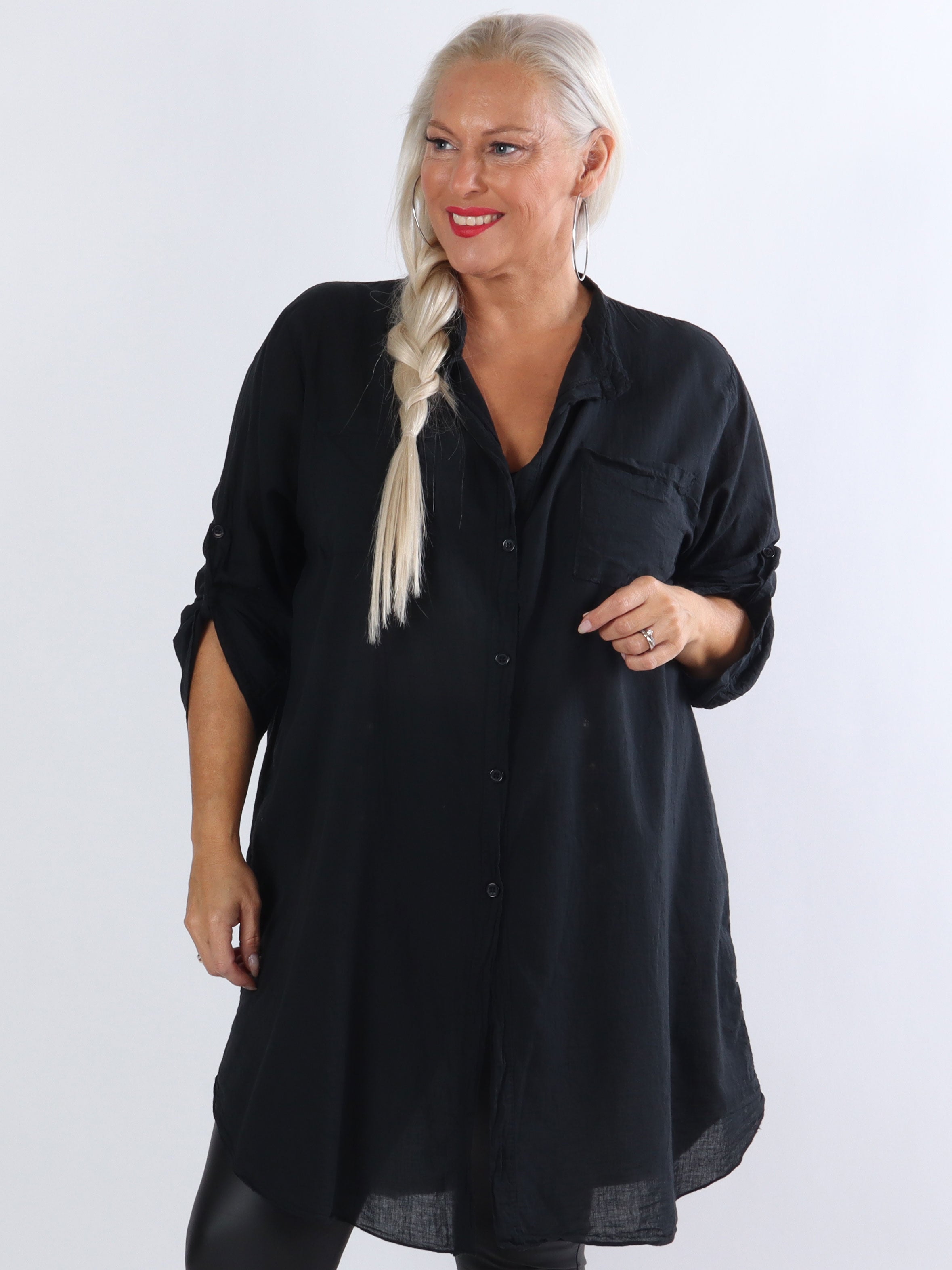 Berna Plain - Plus size skjorta med fickor