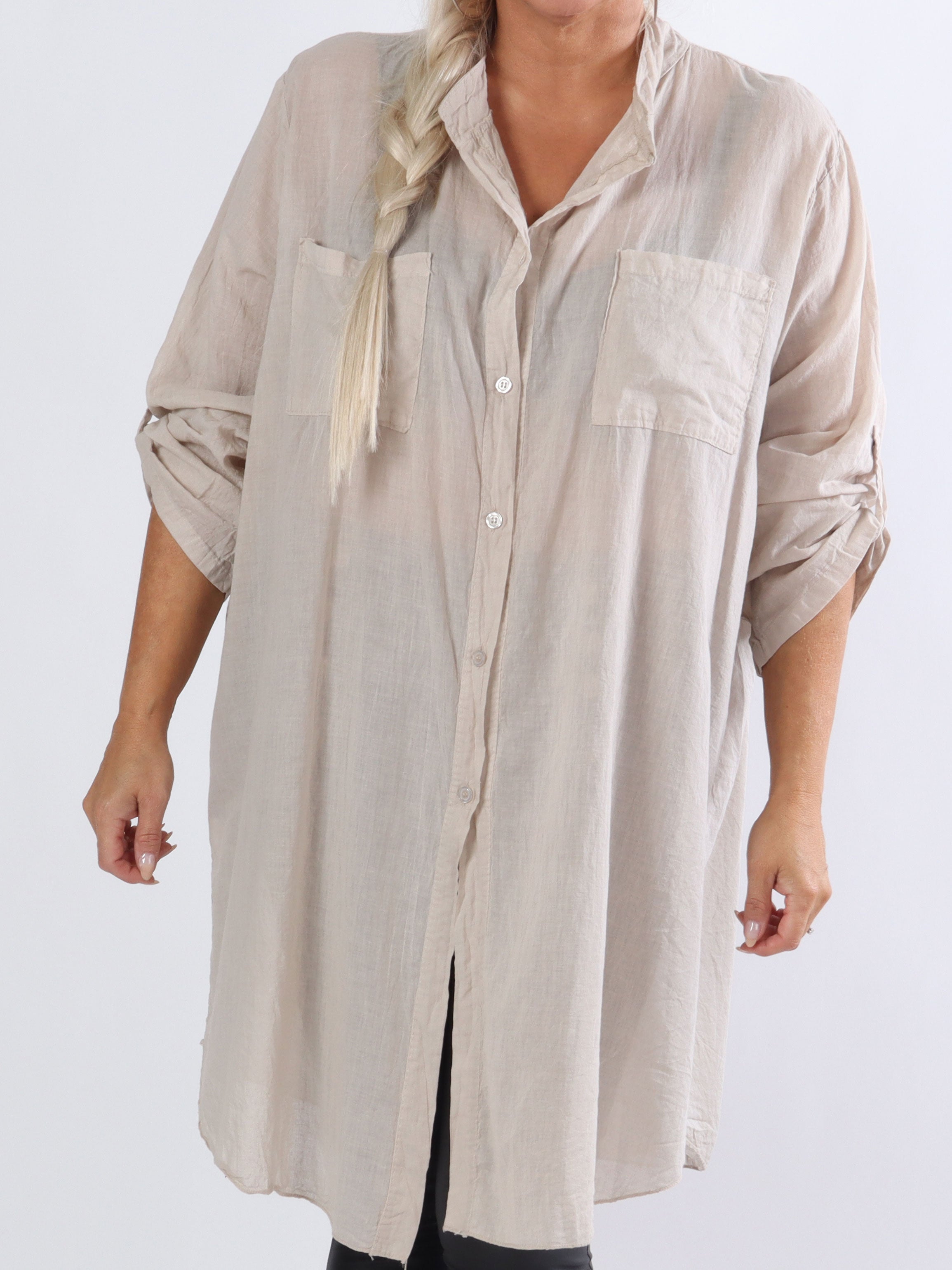 Berna Plain - Plus size skjorta med fickor