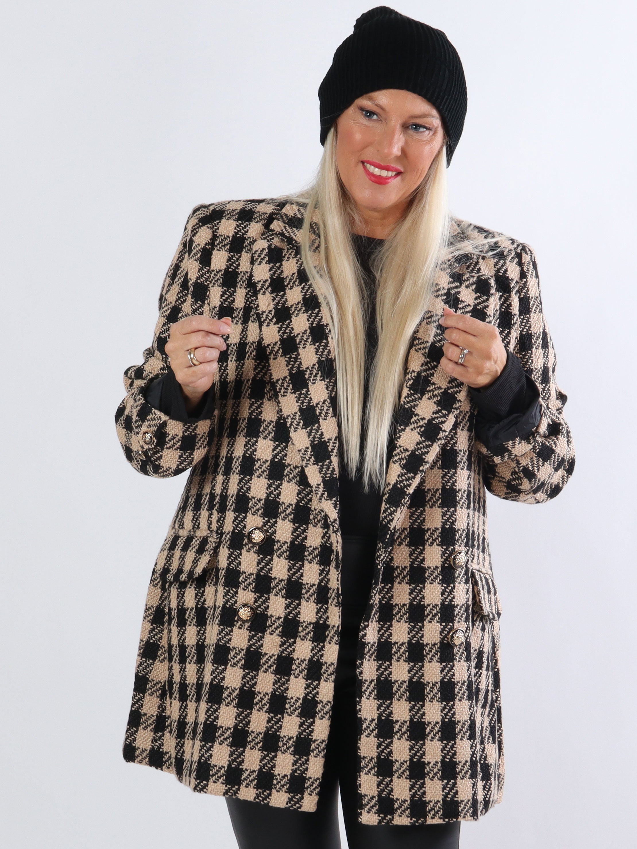 Magnolia - Kamel och svart rutig kavajjacka