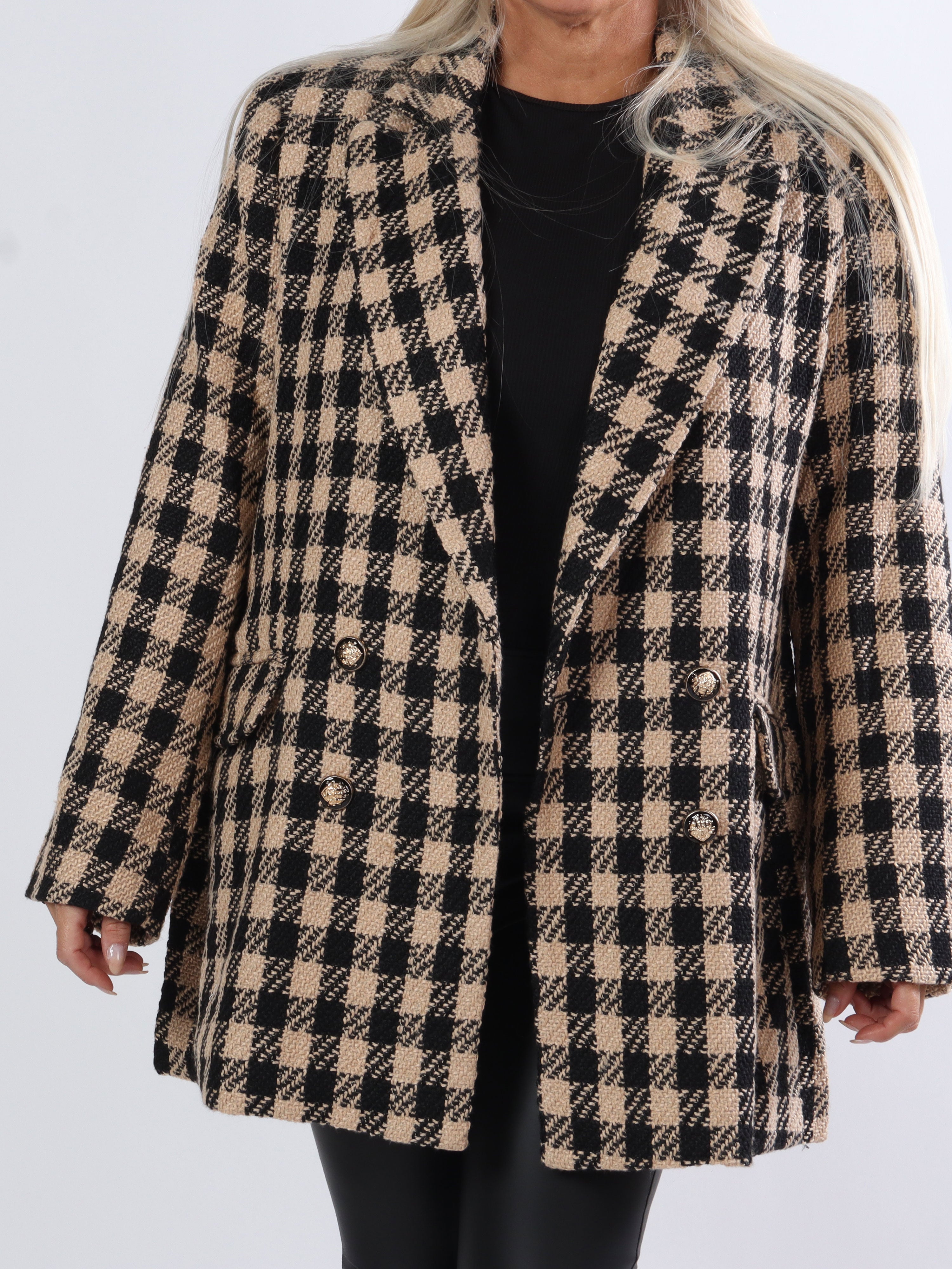 Magnolia - Kamel och svart rutig kavajjacka