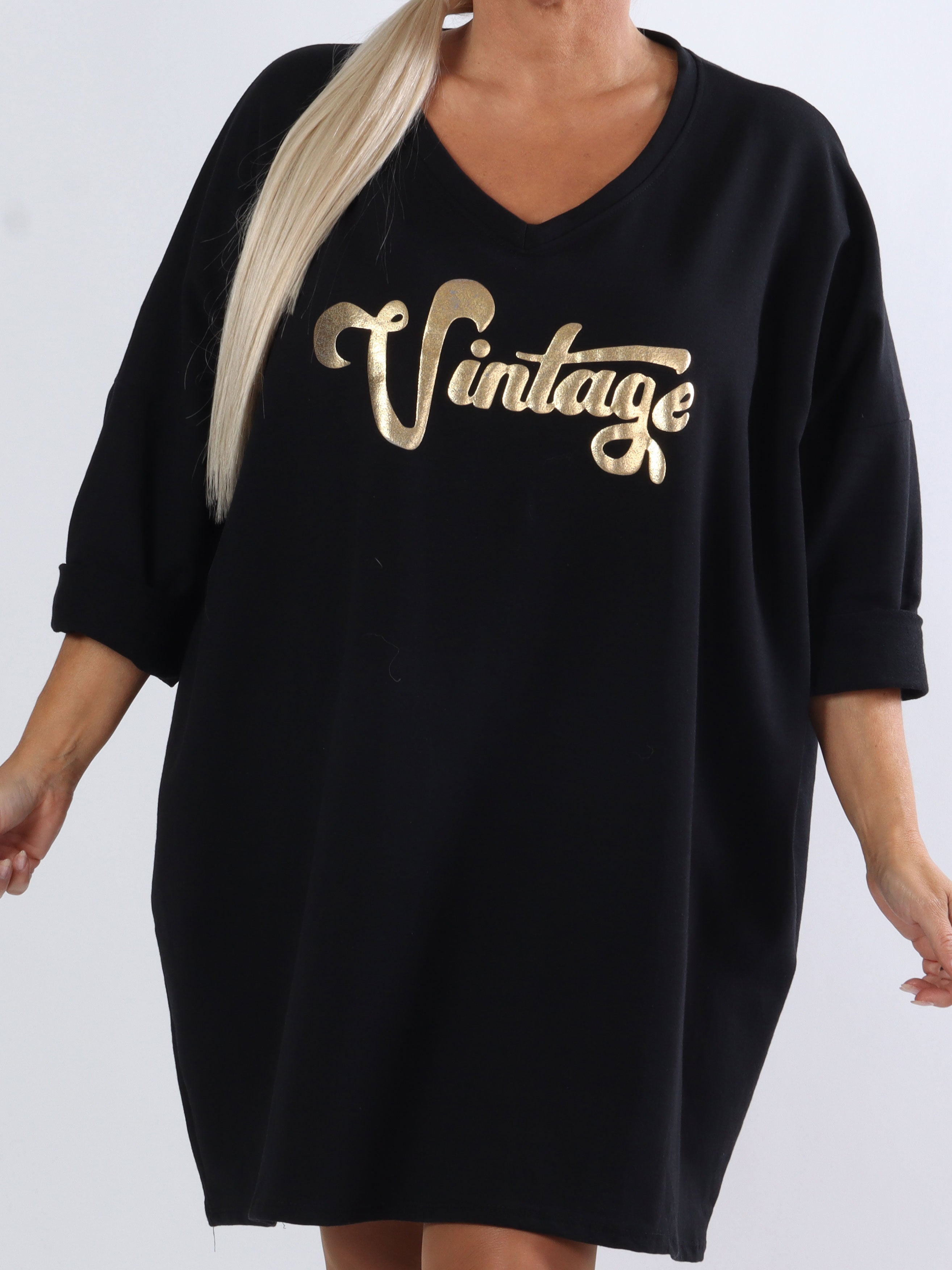 Liana - Plus size joggingklänning med guldtryck