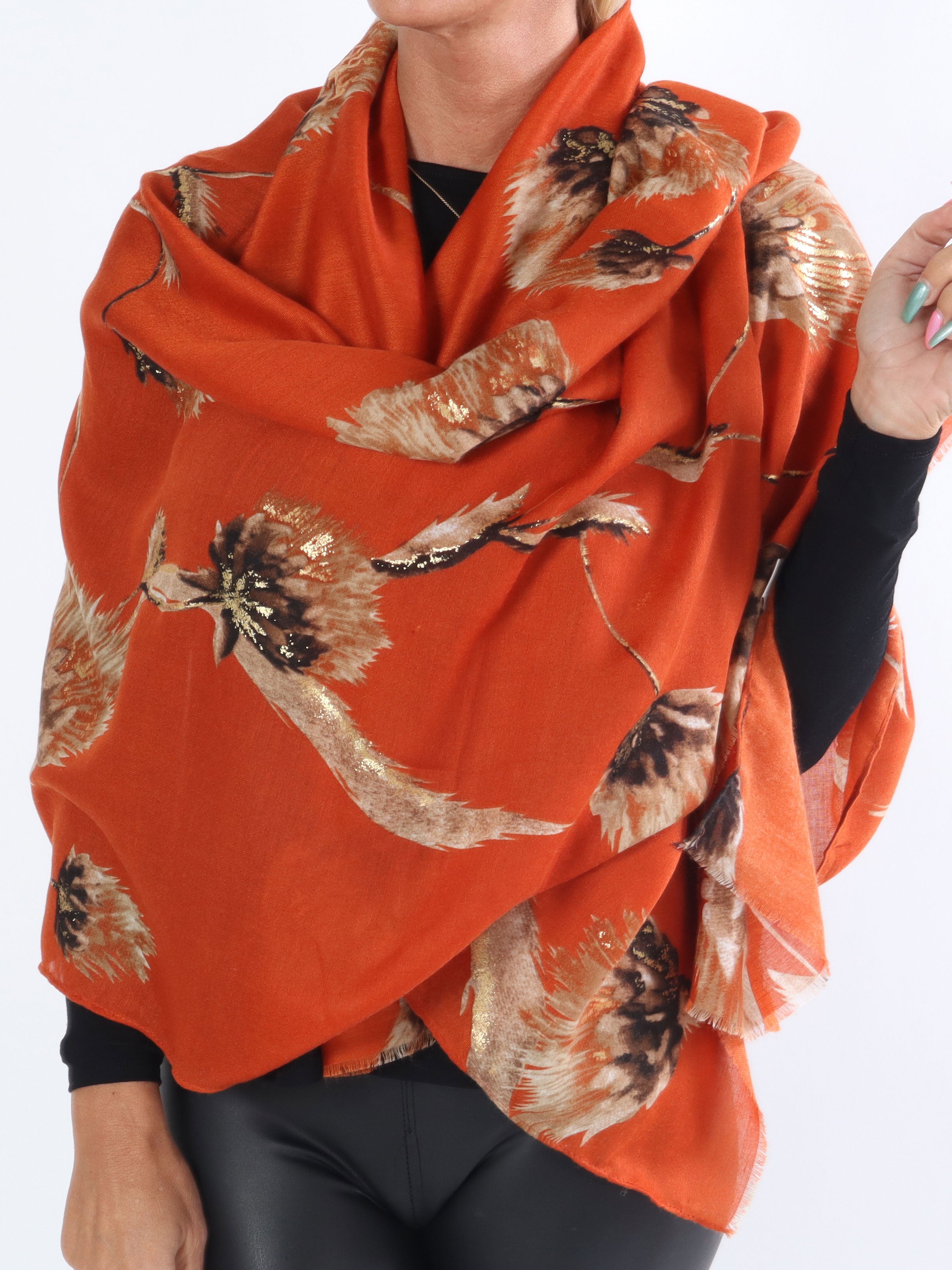 Vanessa - Stor halsduk med mönster och gulddetaljer