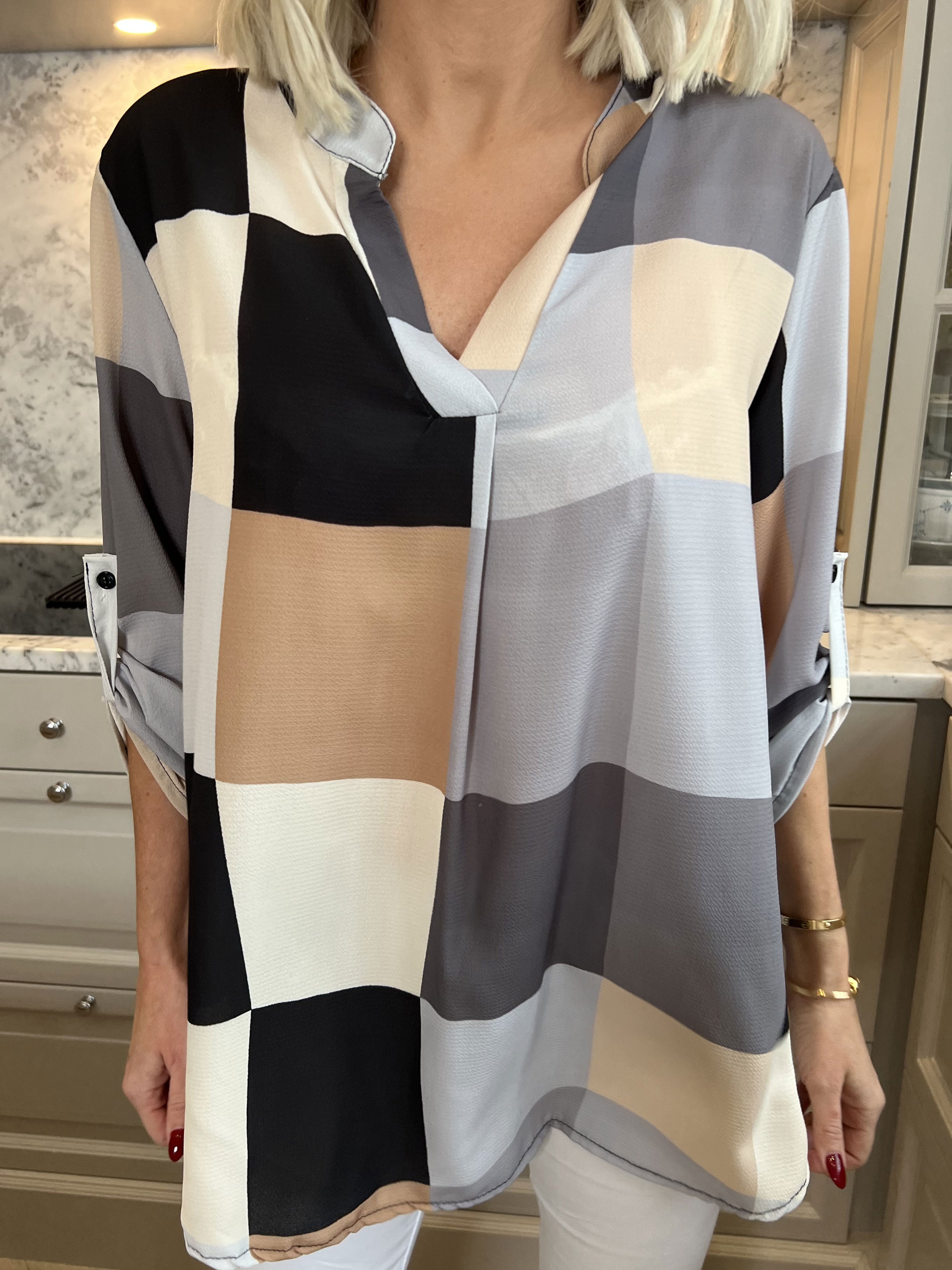 Vanesa - Lång rutig flerfärgad tunika