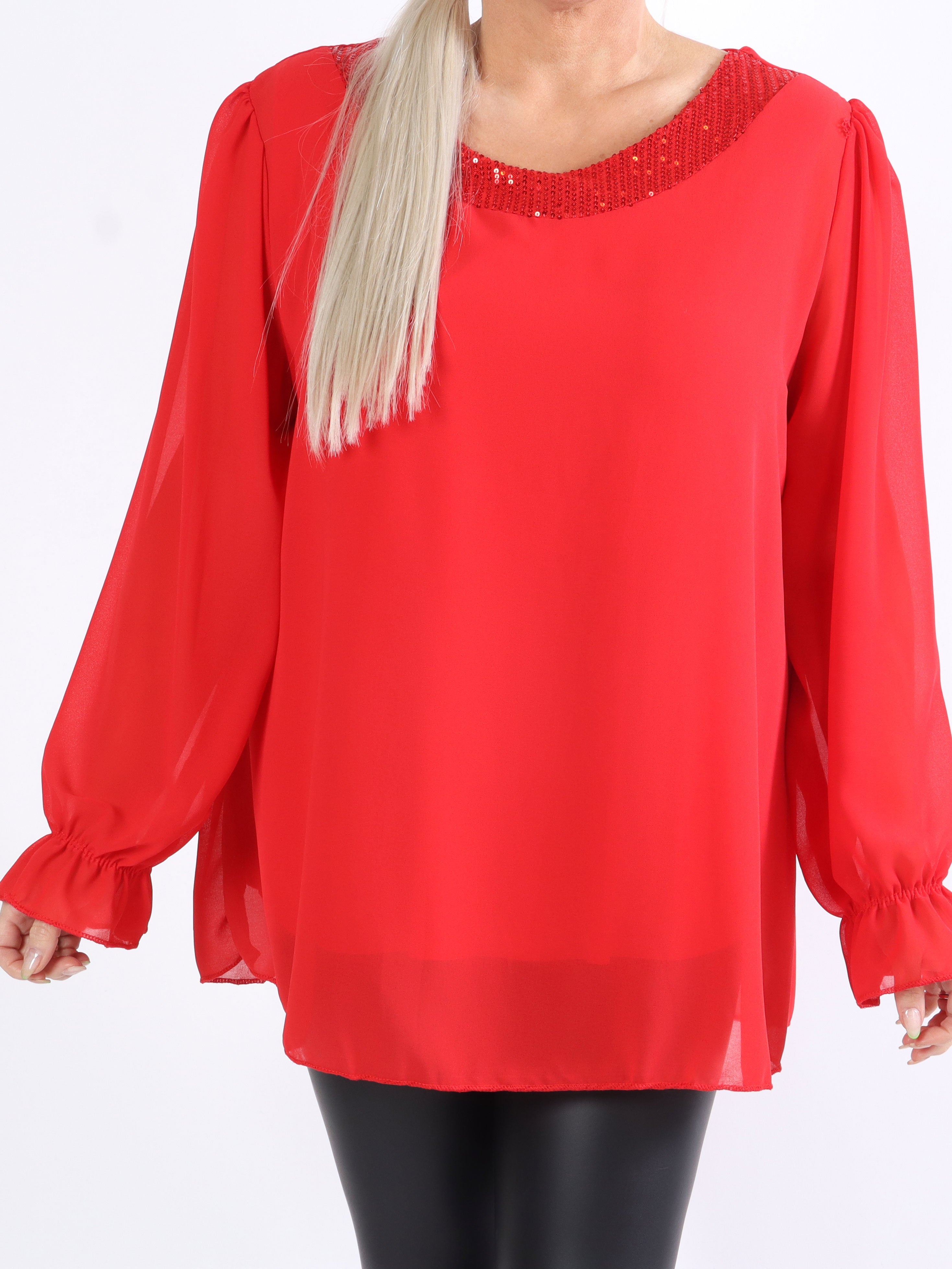 Nellike - Plus size tunika i chiffong med paljetter