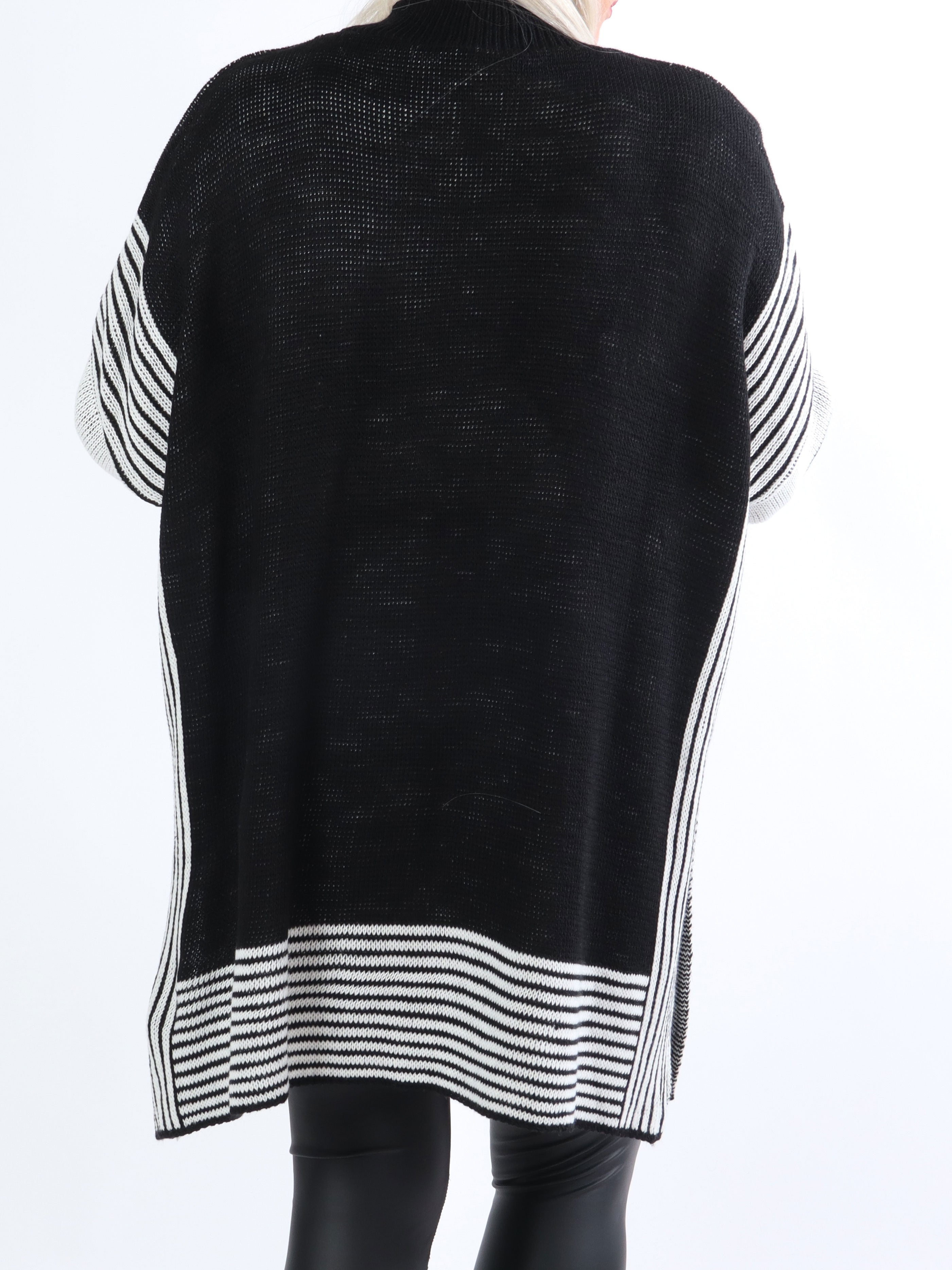 Akulina - Randig plus size-stickning med polotröja - Grey