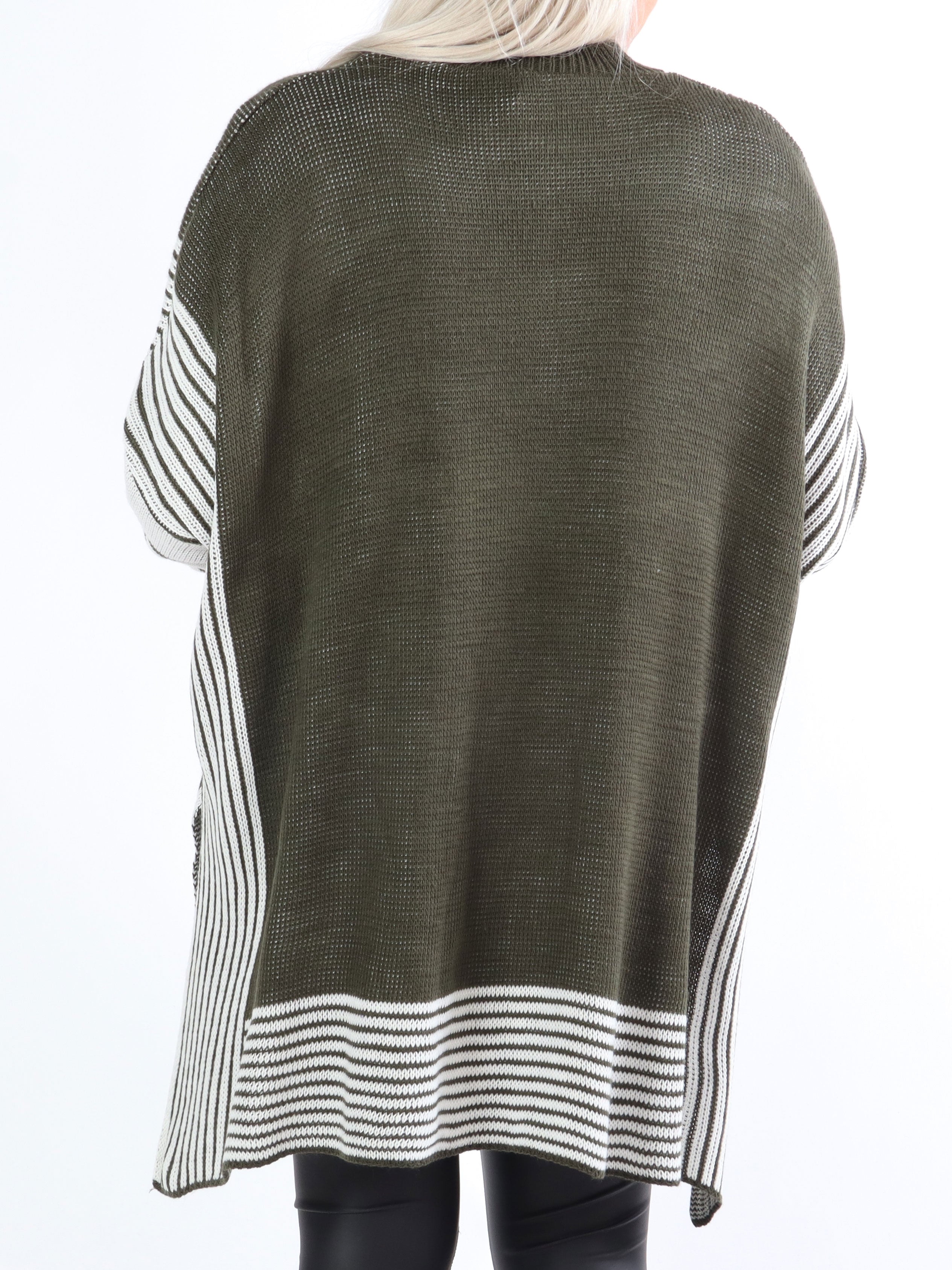Akulina - Randig plus size-stickning med polotröja