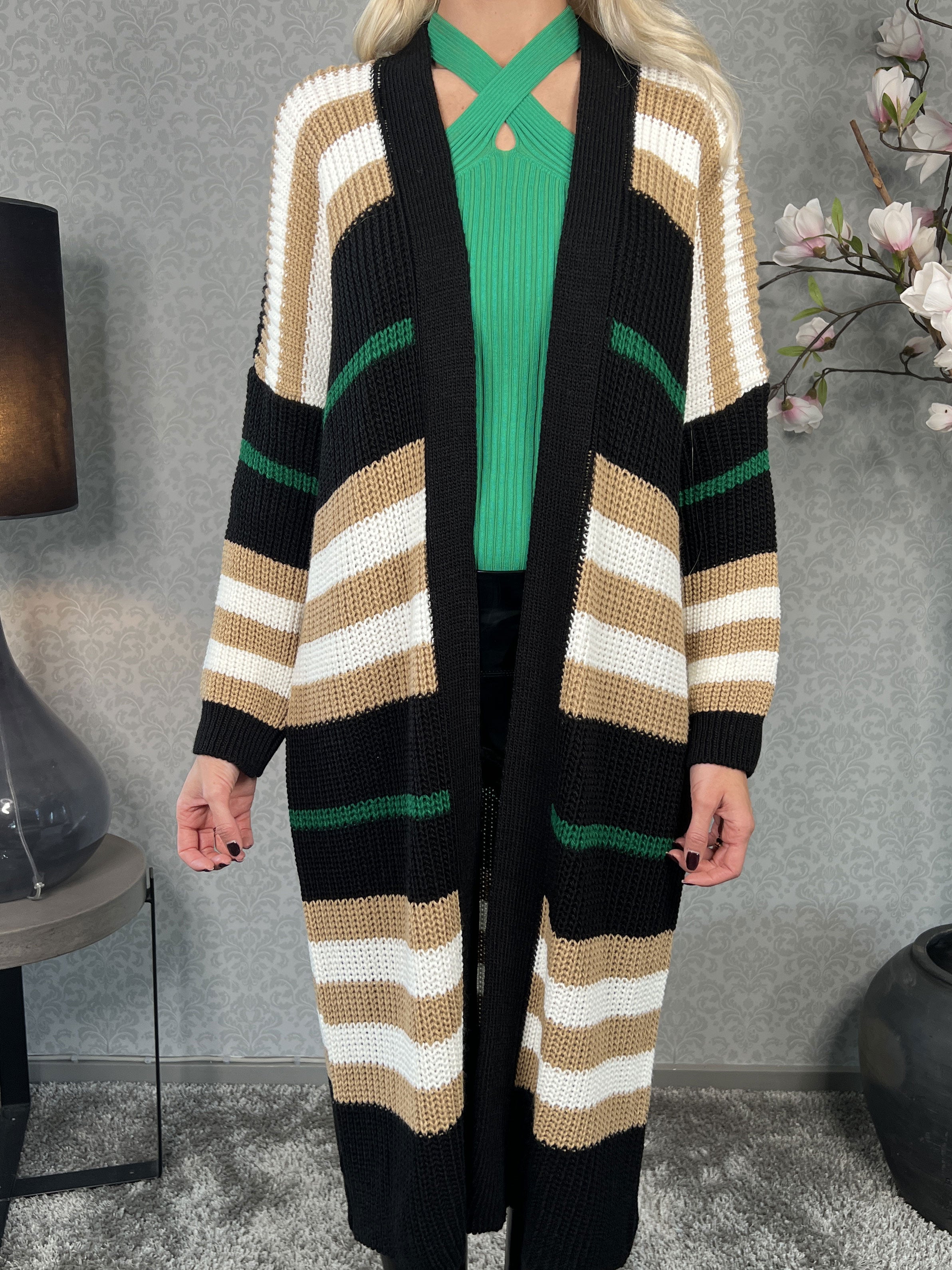 Mikla - Lång randig kofta i stickad