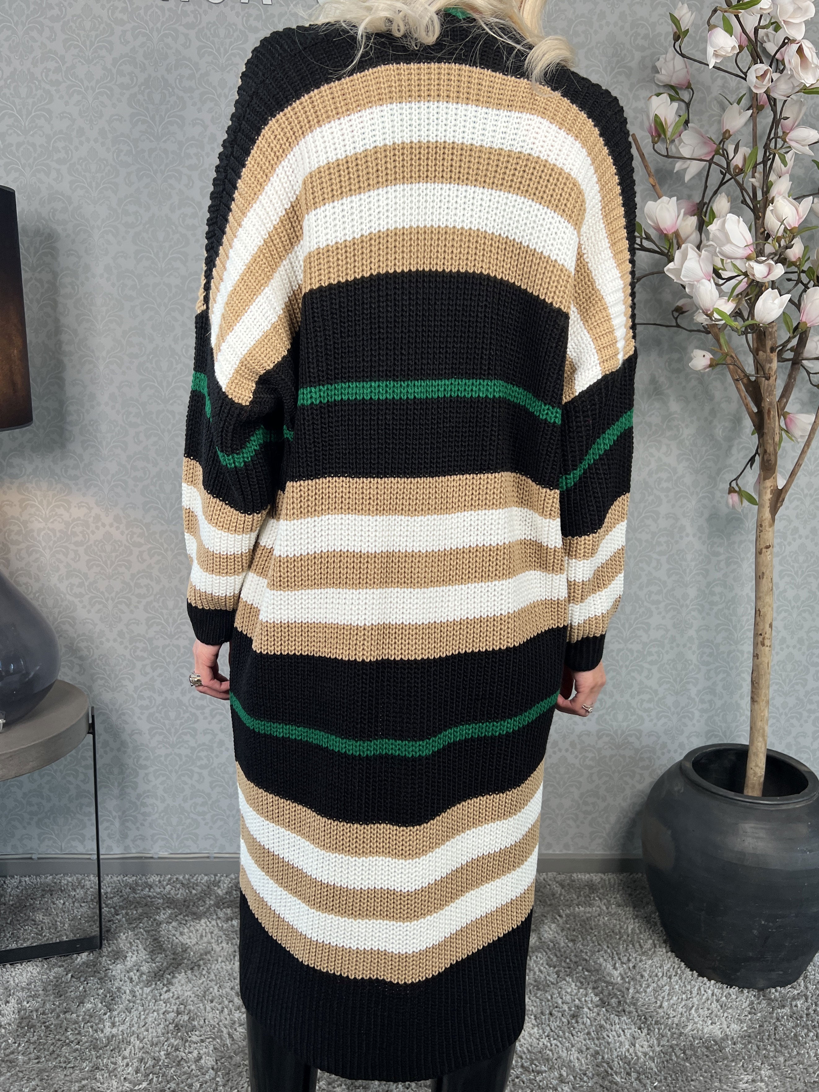 Mikla - Lång randig kofta i stickad