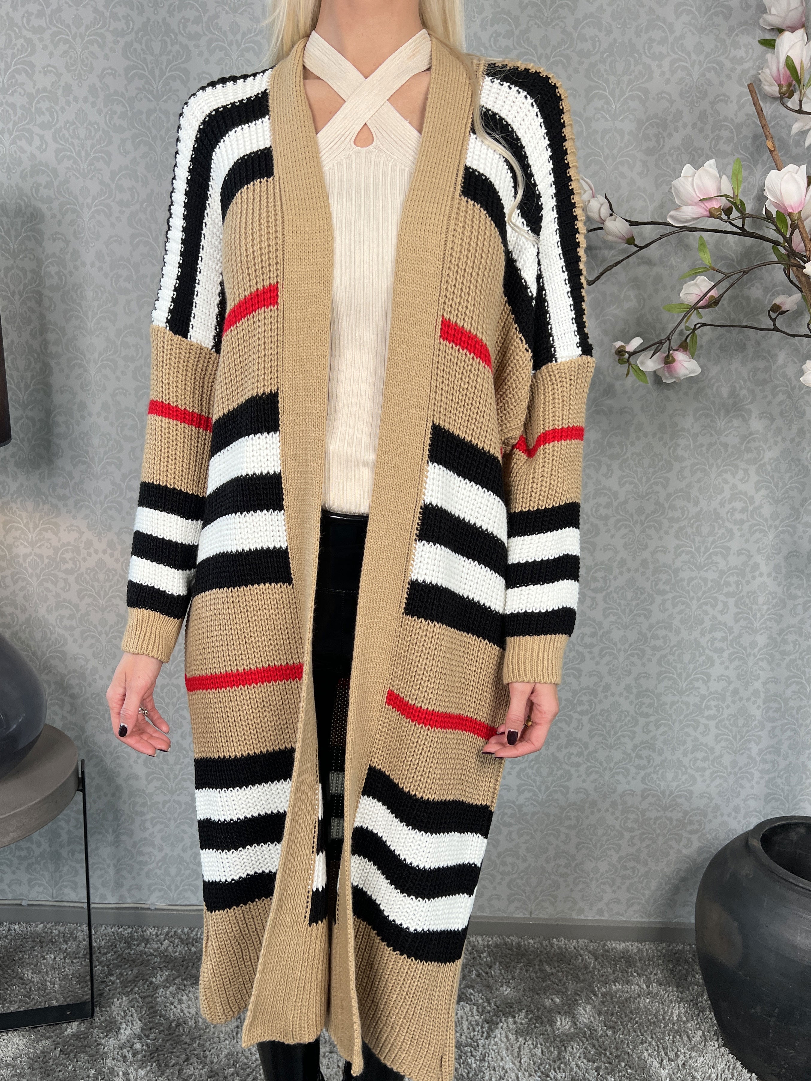 Mikla - Lång randig kofta i stickad