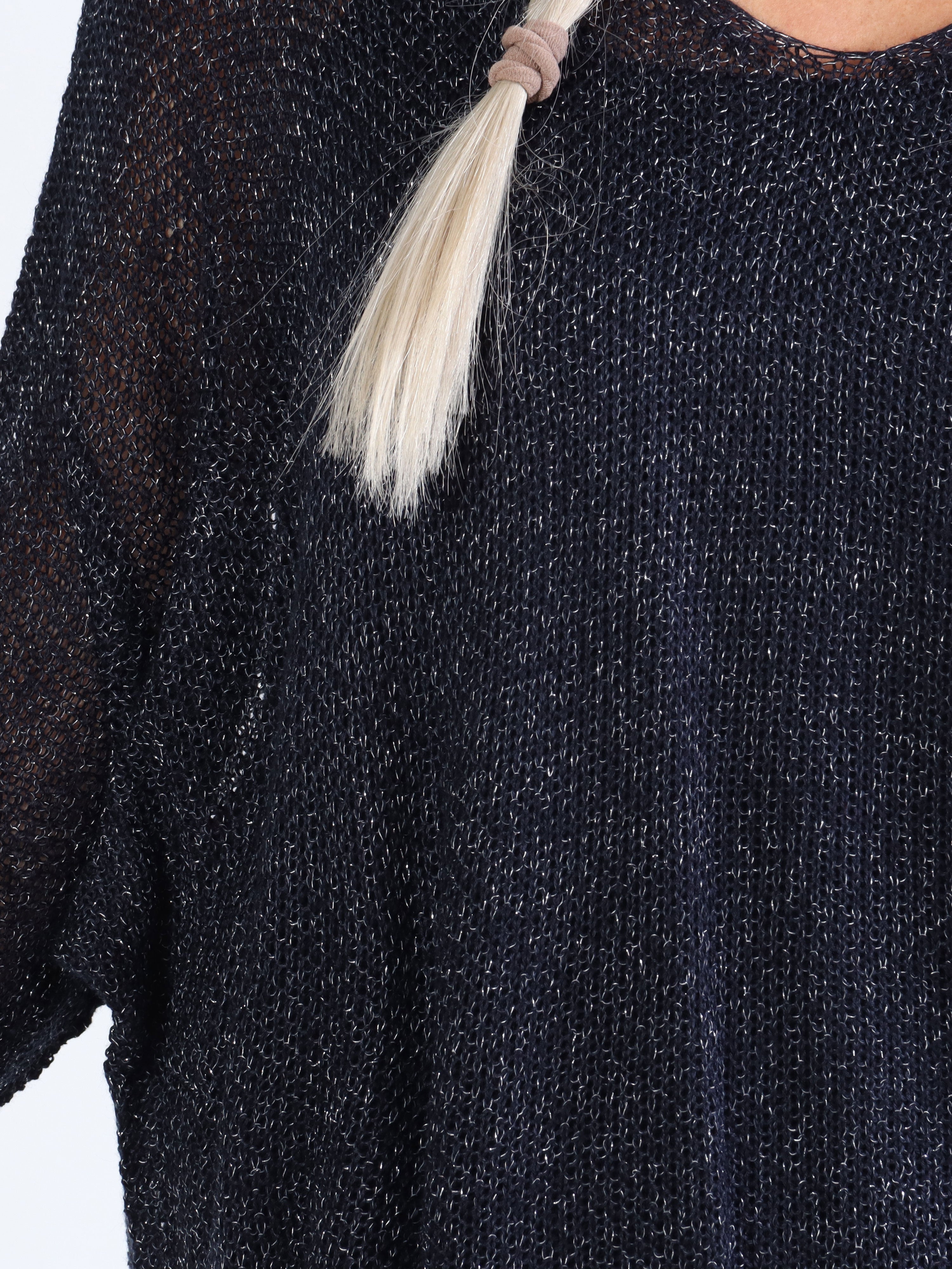 Adiah - Ljus marinblå stickad tröja med glittertråd