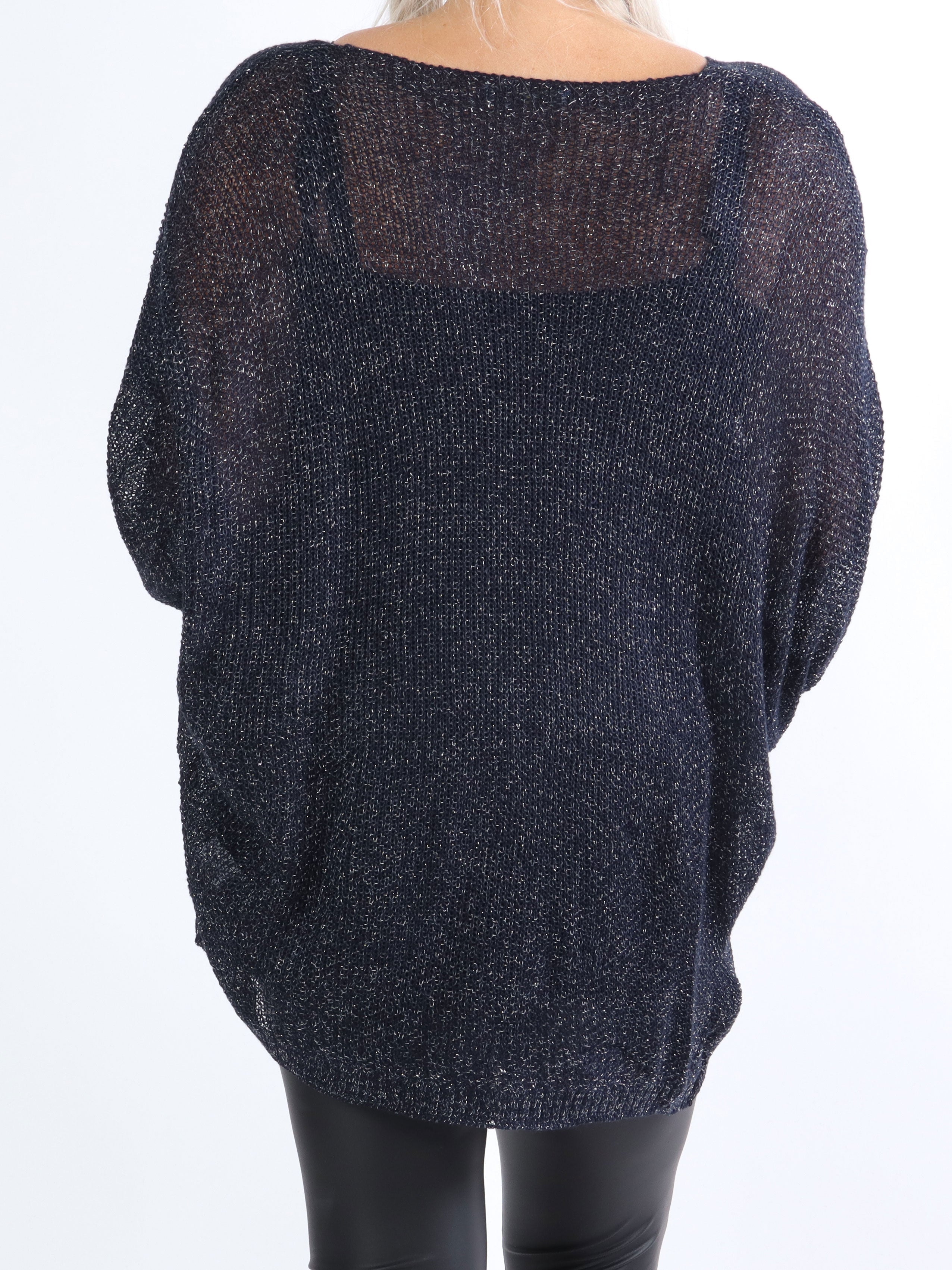 Adiah - Ljus marinblå stickad tröja med glittertråd