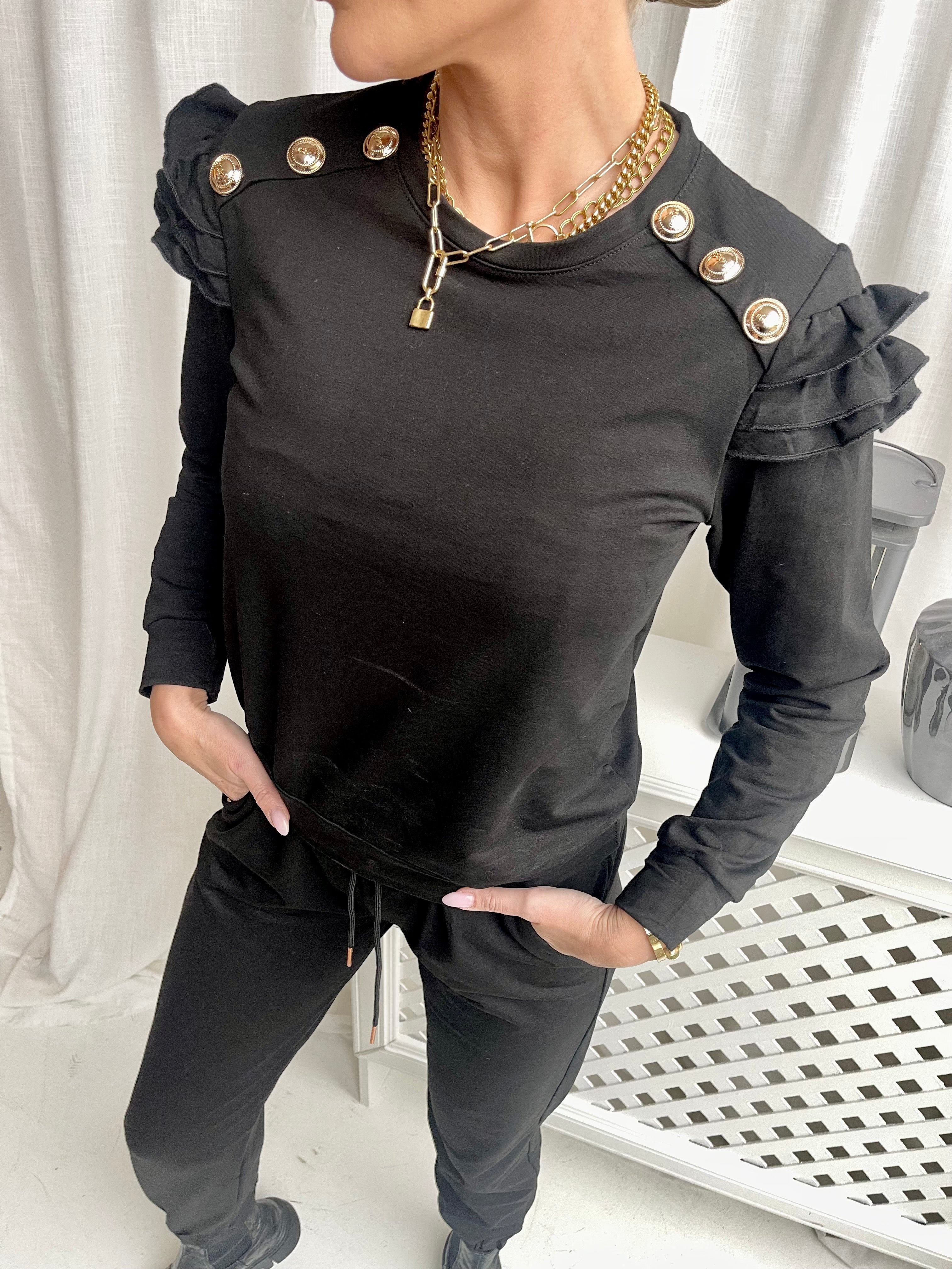 Dafne - Joggingdräkt med banddetaljer och guldknappar