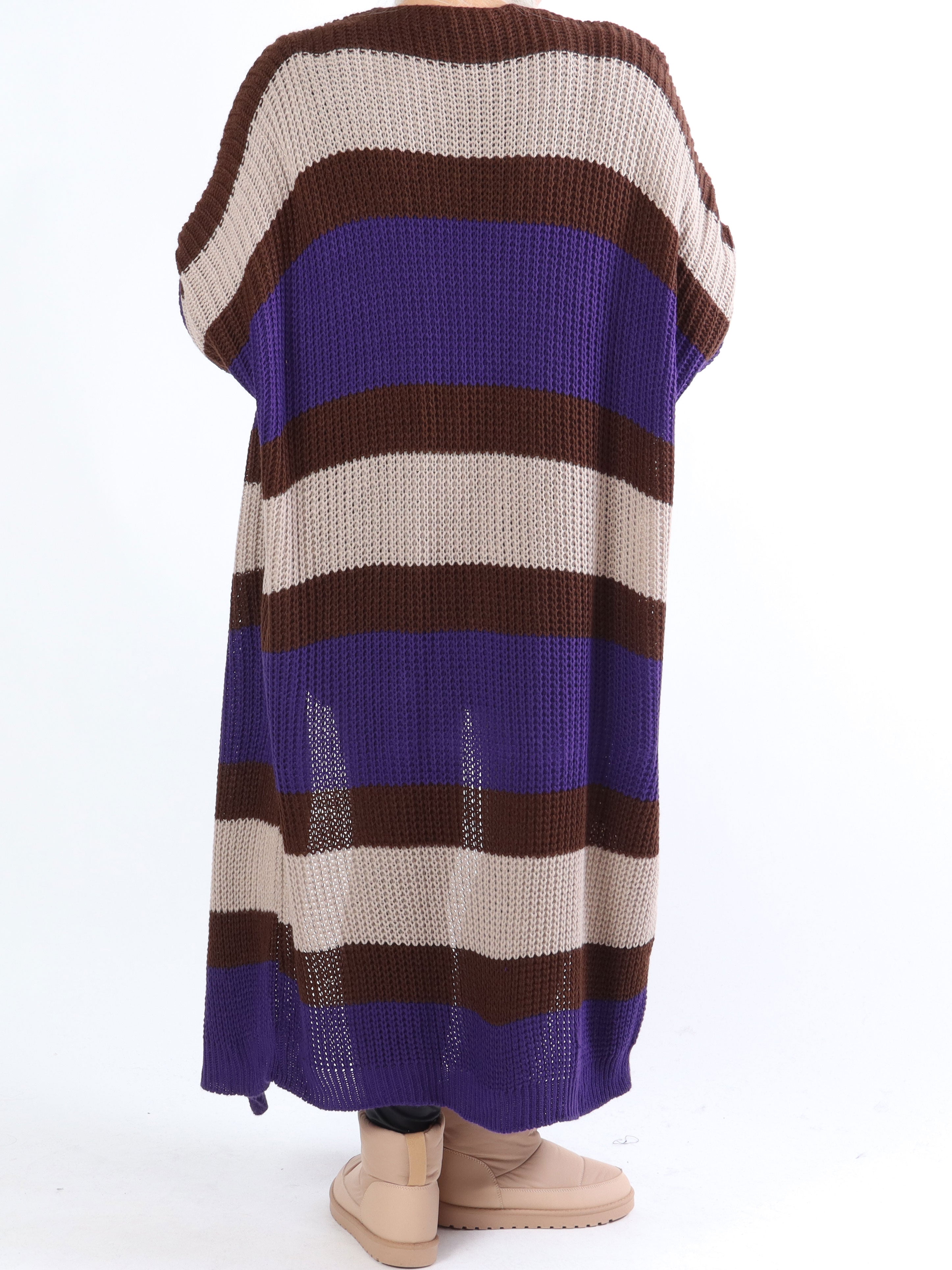 Fekla - Lång plus size stickad kofta med ränder