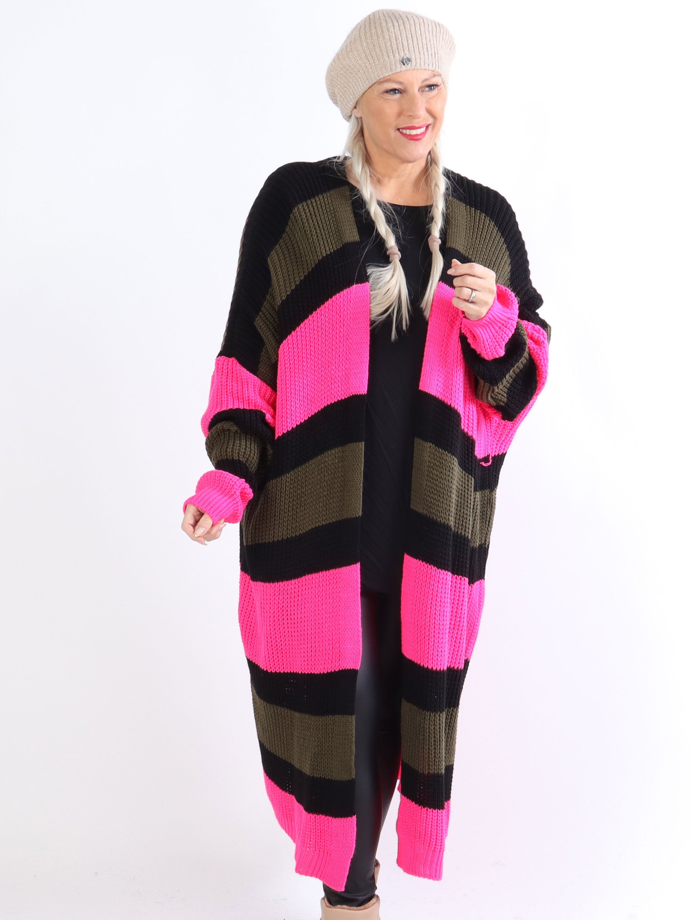 Fekla - Lång plus size stickad kofta med ränder