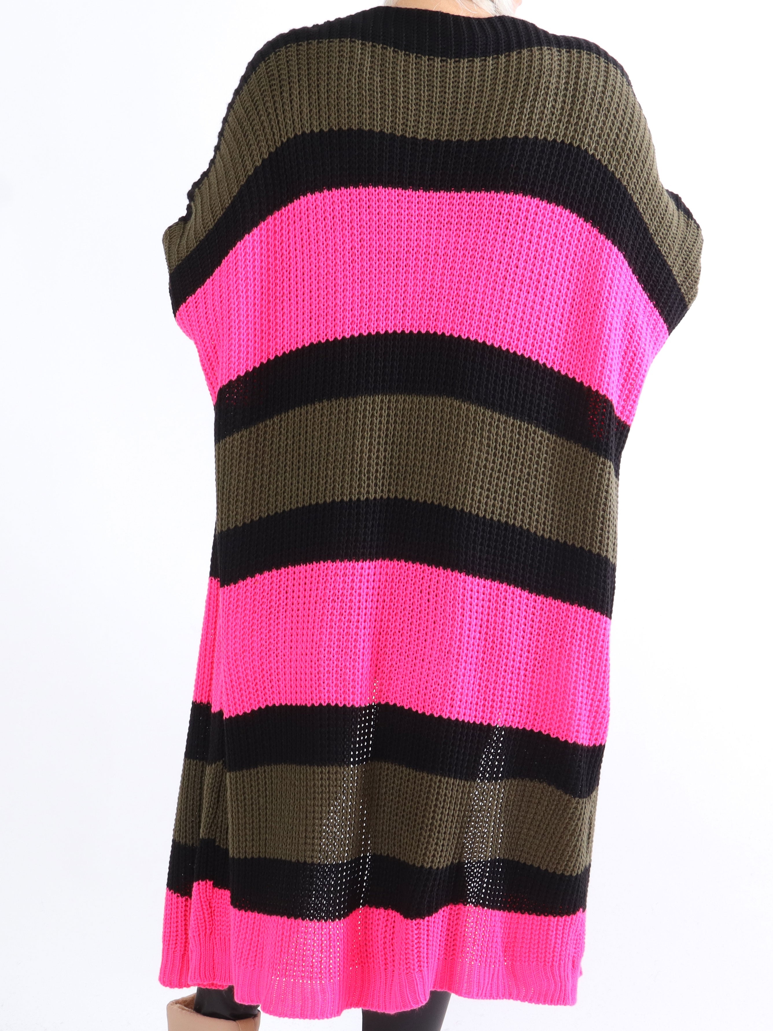 Fekla - Lång plus size stickad kofta med ränder