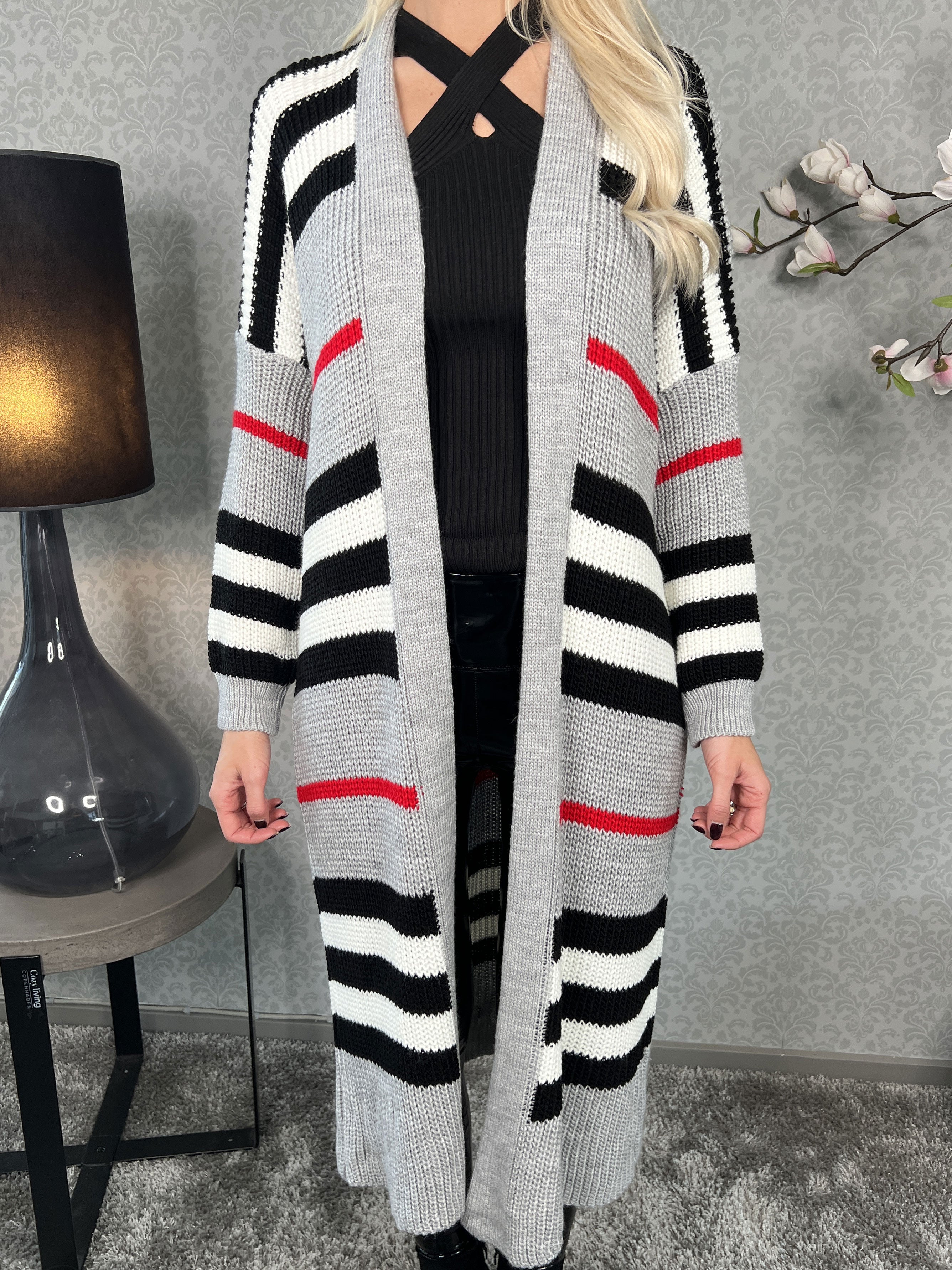 Mikla - Lång randig kofta i stickad