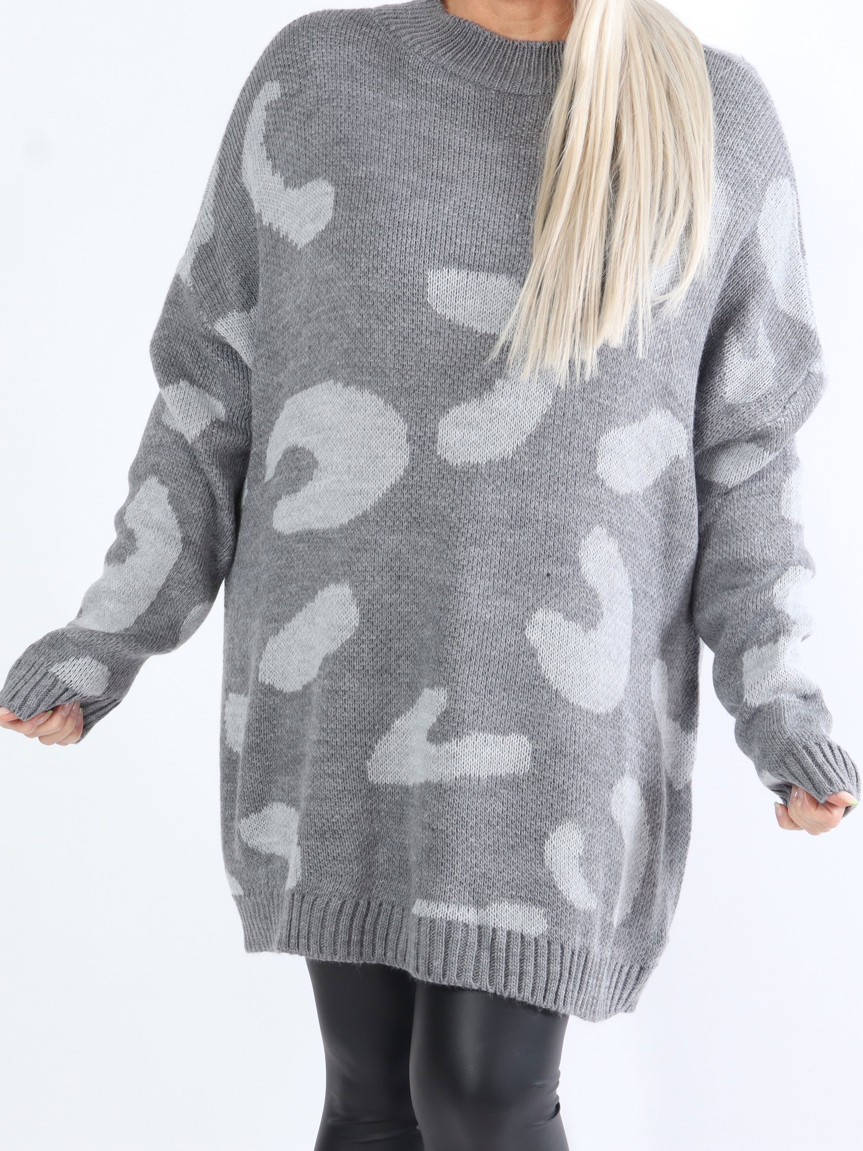 Missa - Plus size-stickning med stort leopardmönster - Black