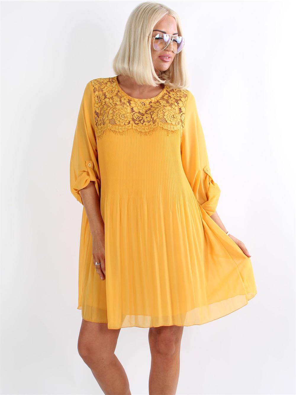 Jasone - Grön tunikaklänning i chiffong med spets och veck