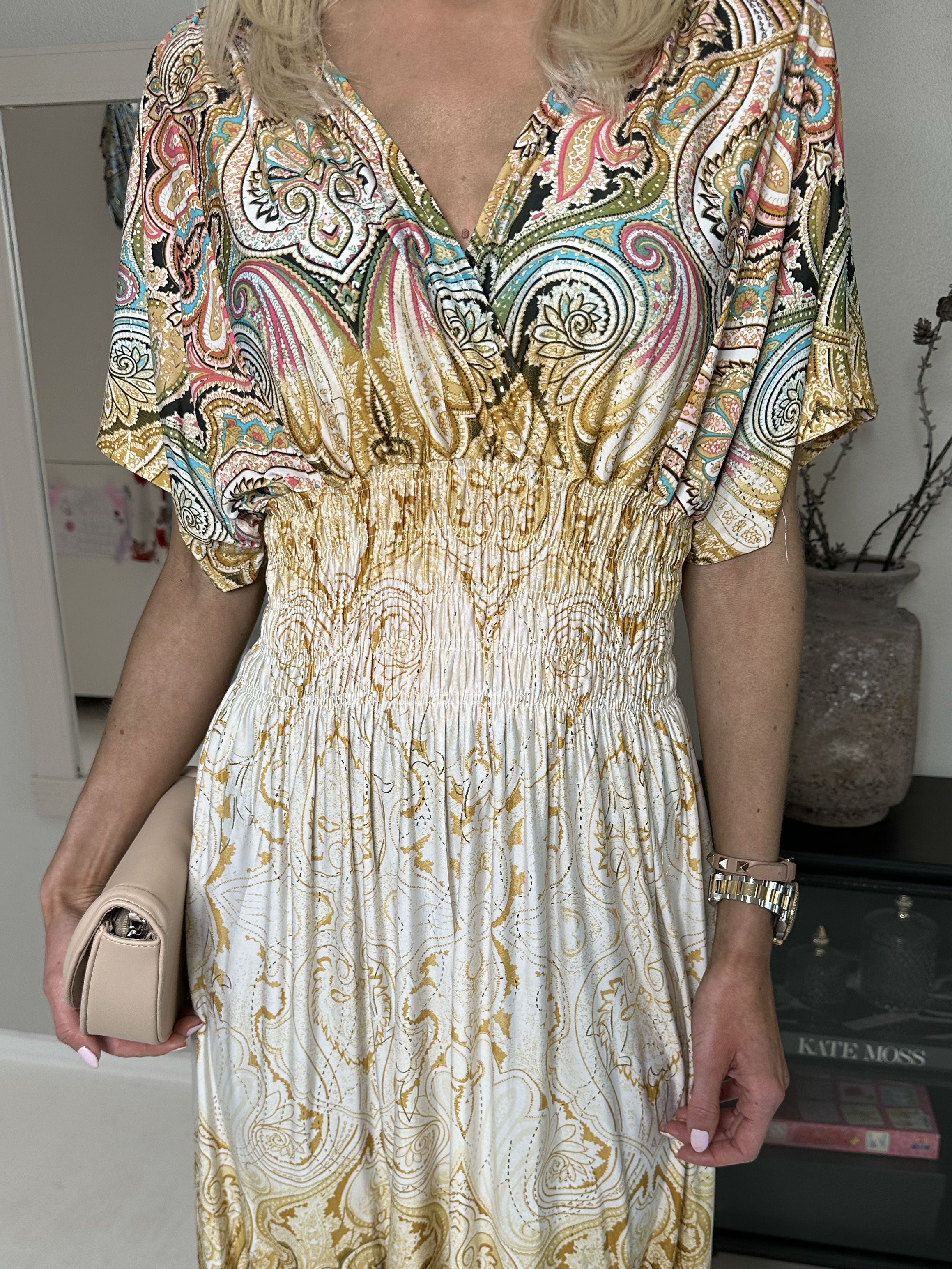 Pams - Lång mönstrad elastisk klänning (bestseller)