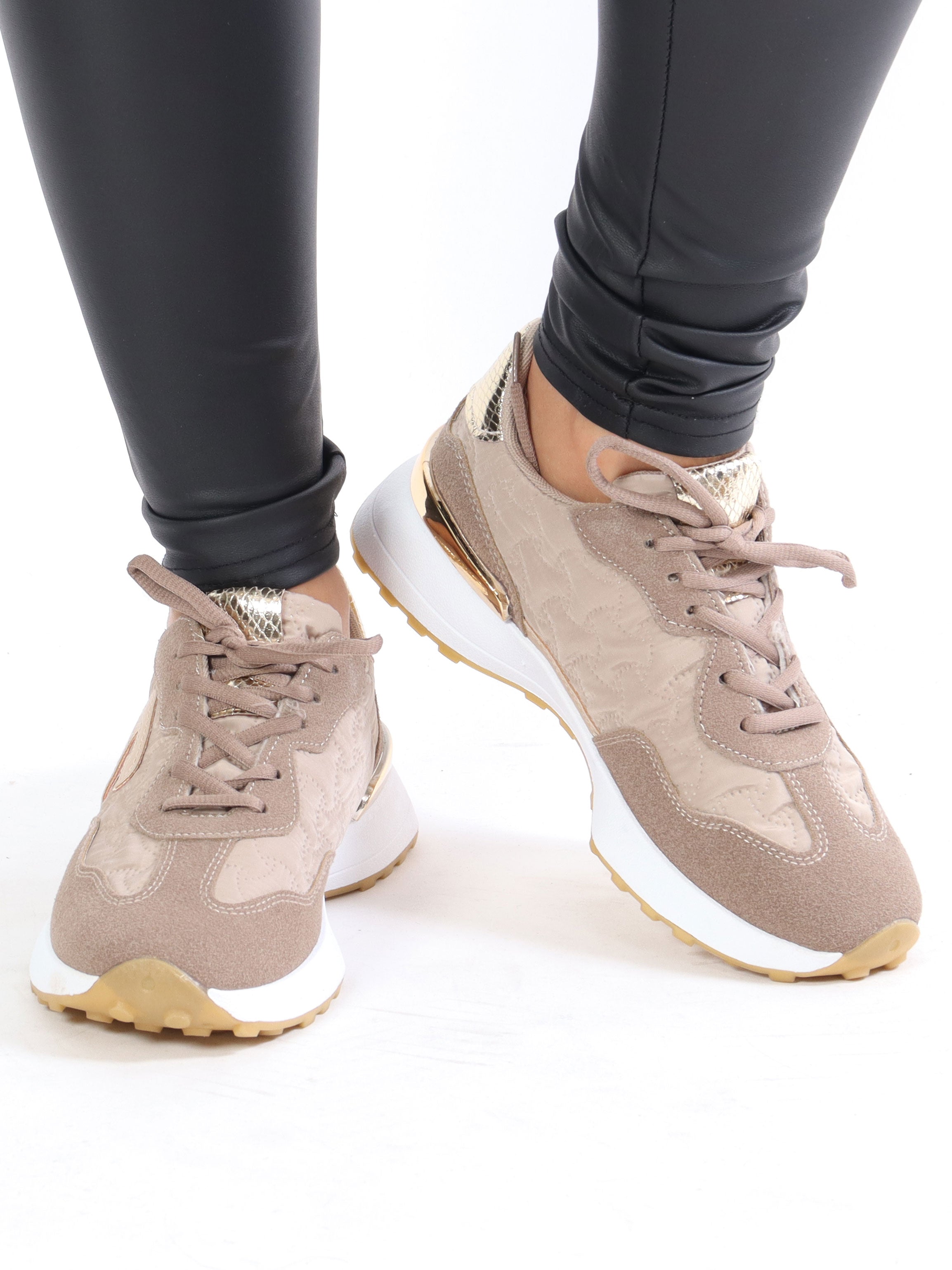 Line - Sneakers med detaljer i ormtryck - Taupe