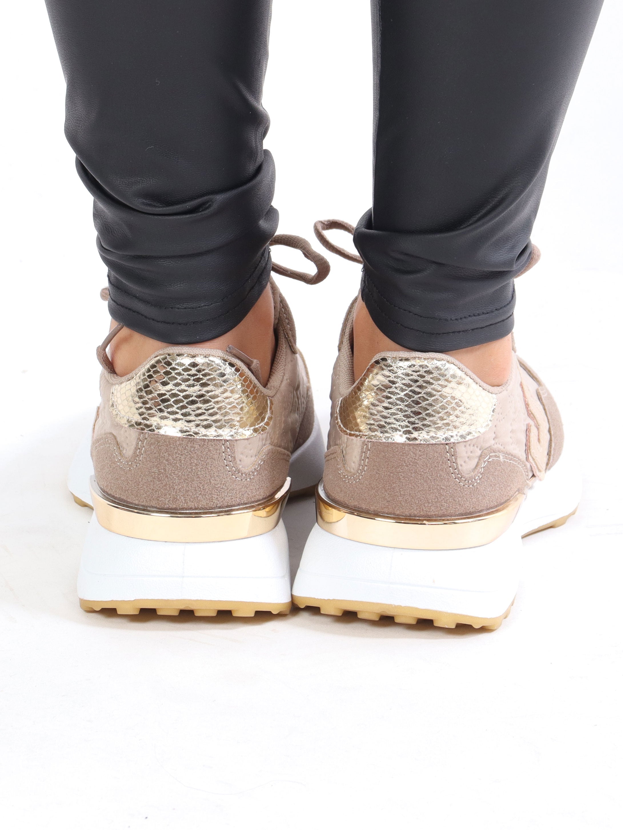 Line - Sneakers med detaljer i ormtryck - Taupe