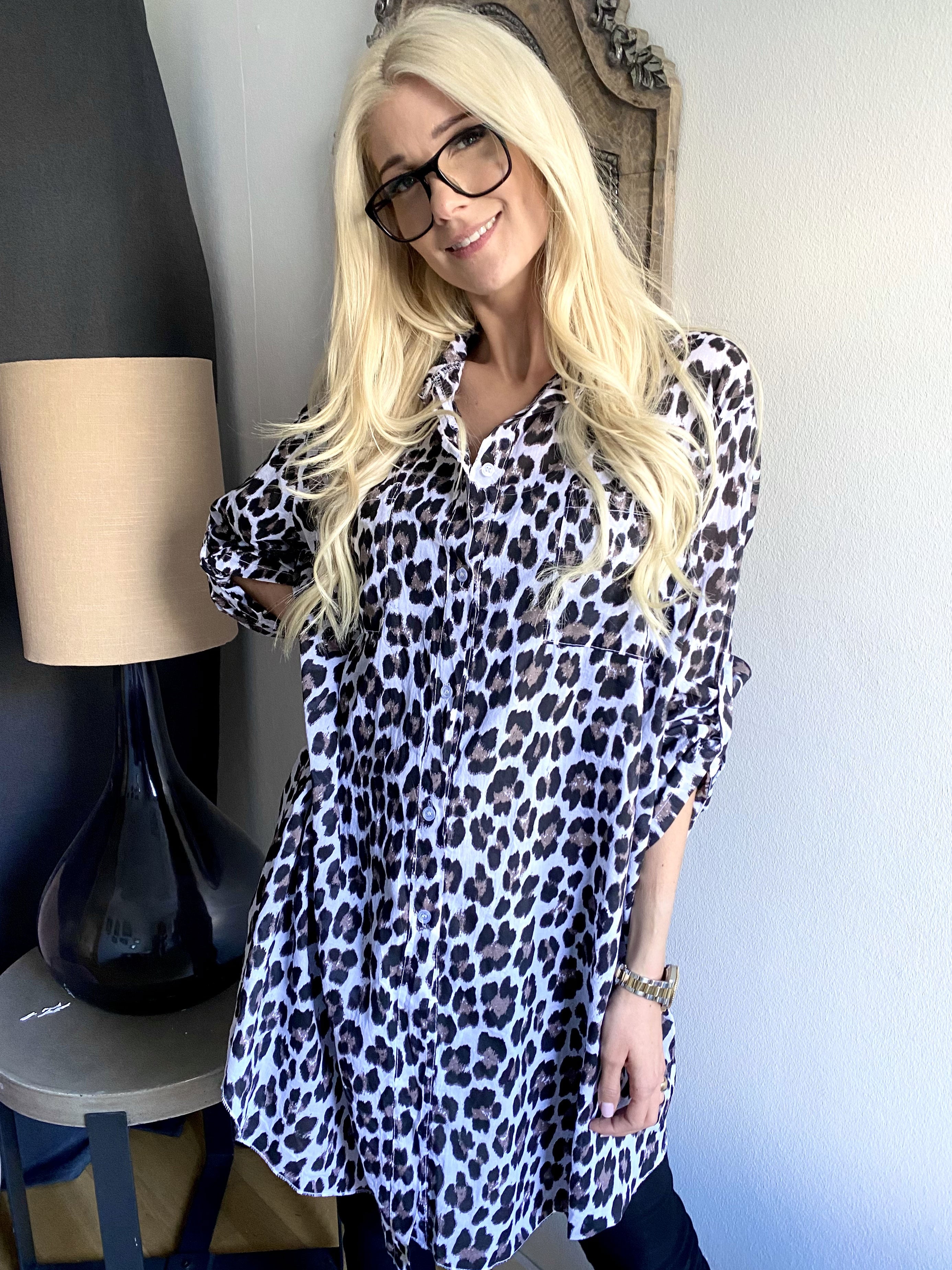 Berna Leo - Skjorta i leopardmönstrad med fickor