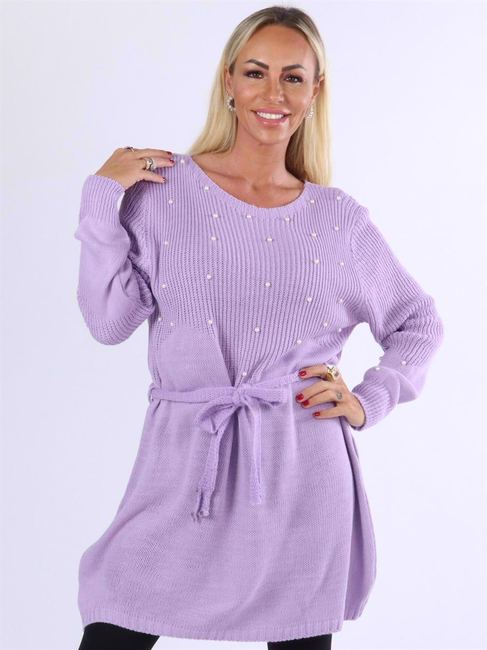 Iman - Stickad klänning med pärlor och band