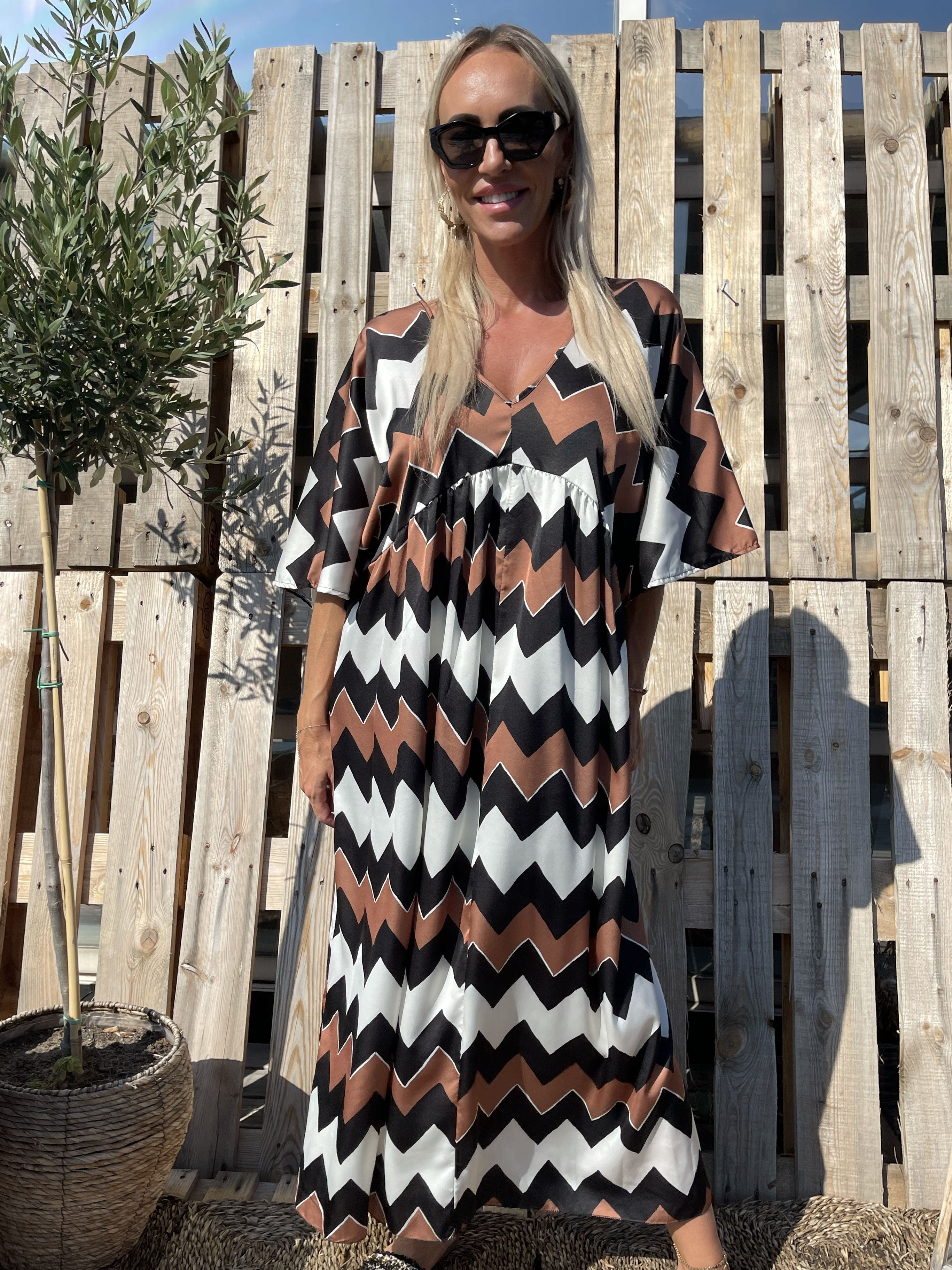 Johanna - Fin klänning med sicksackmönster - Green