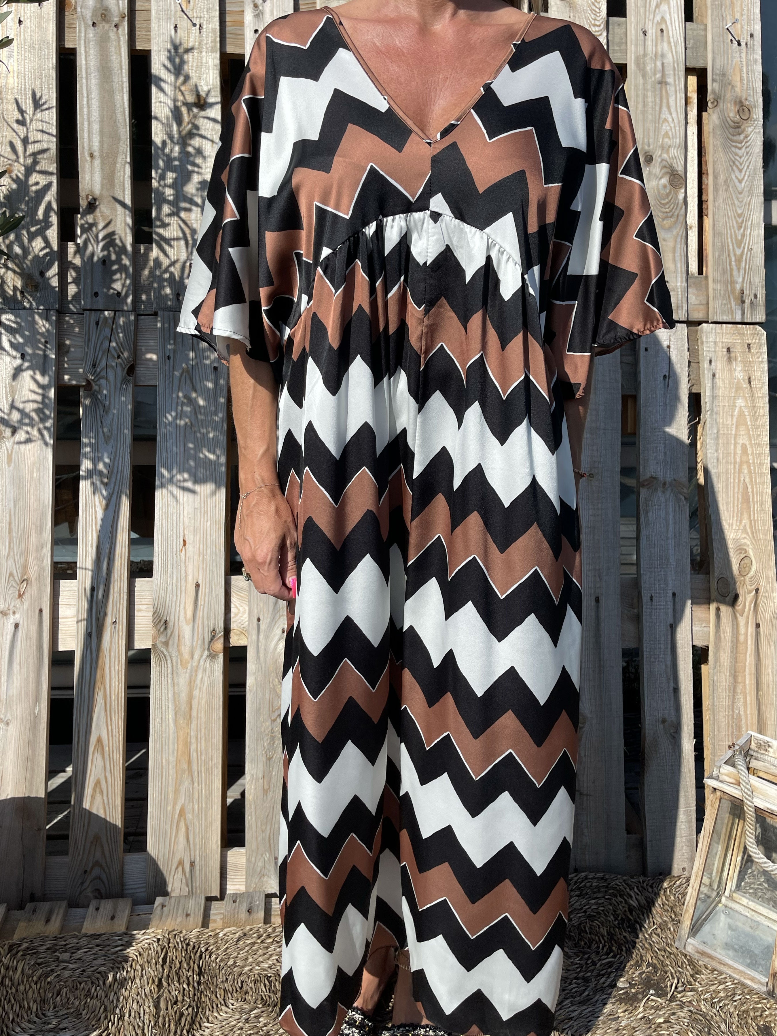 Johanna - Fin klänning med sicksackmönster - Orange