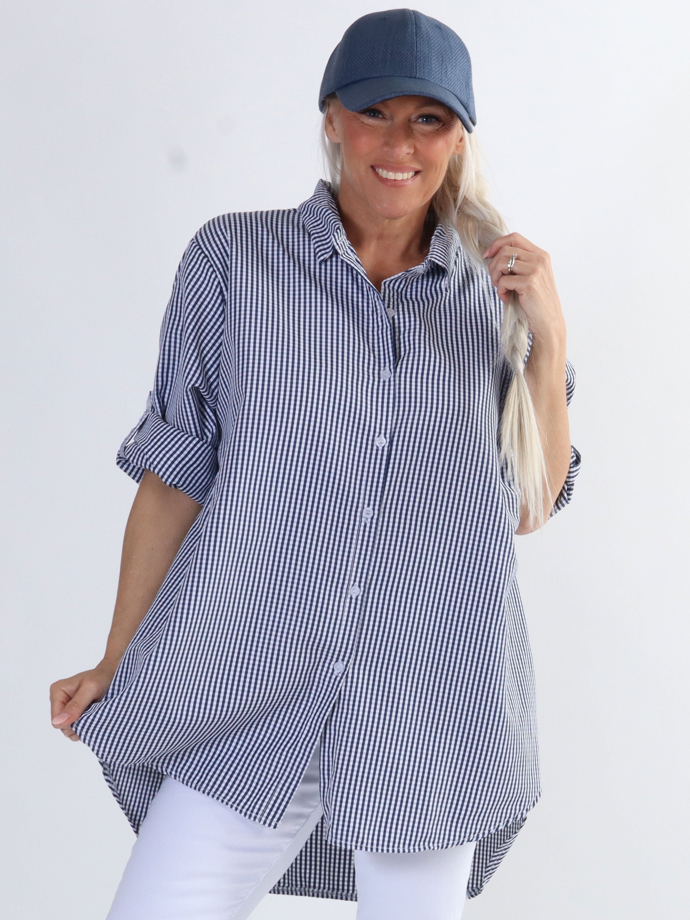 Johanne check - finrutig skjorta i stora storlekar - Navy