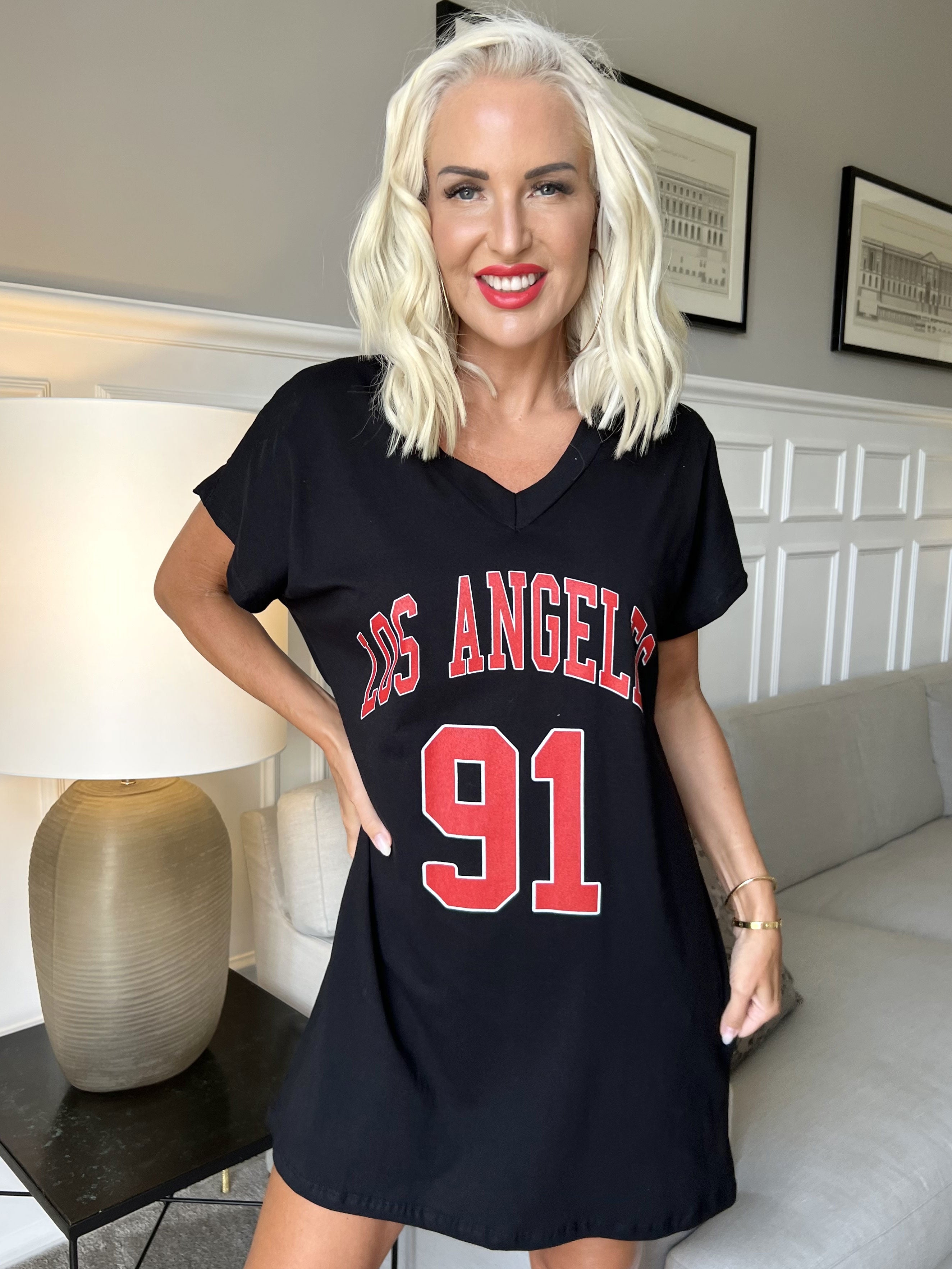 Julia - T-shirt klänning med text framtill - Pink