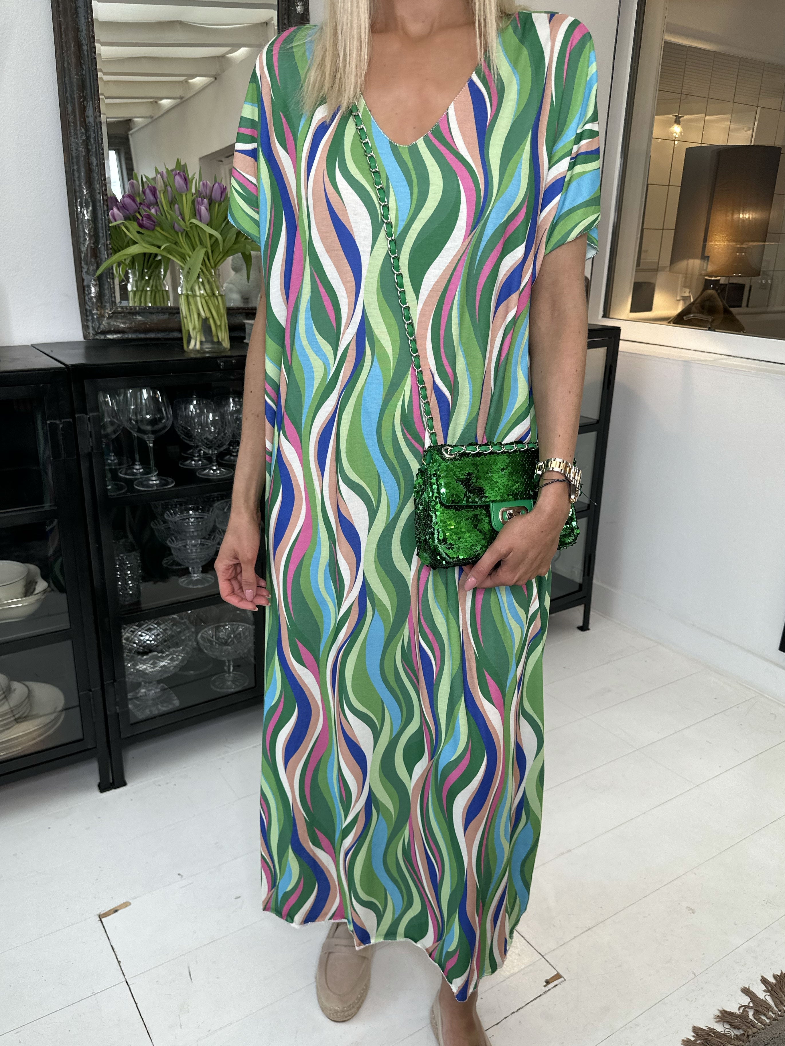 Kirsa long - Mångfärgad lång klänning i mjukt tyg