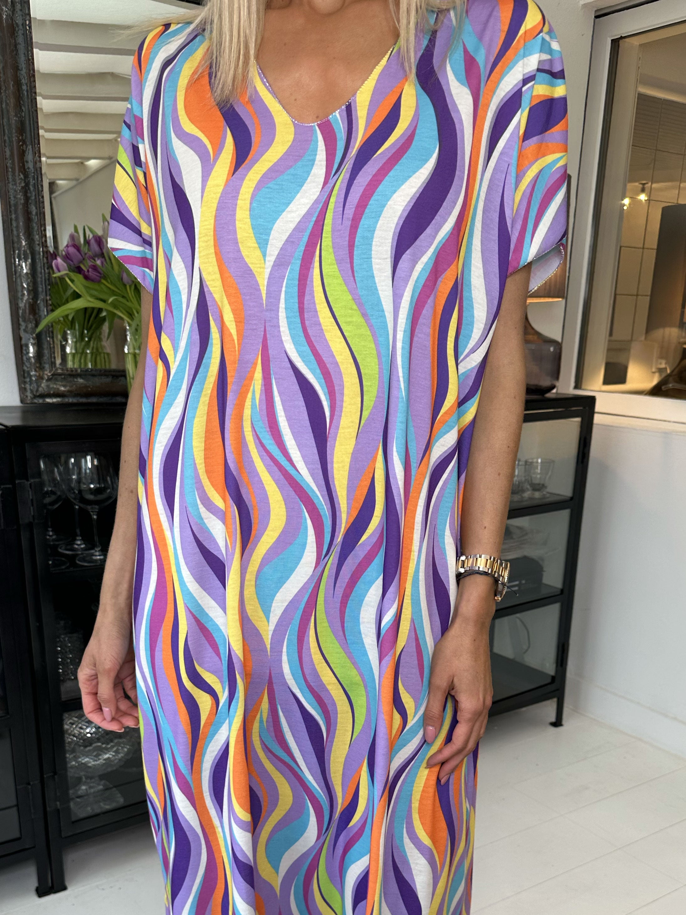 Kirsa long - Mångfärgad lång klänning i mjukt tyg