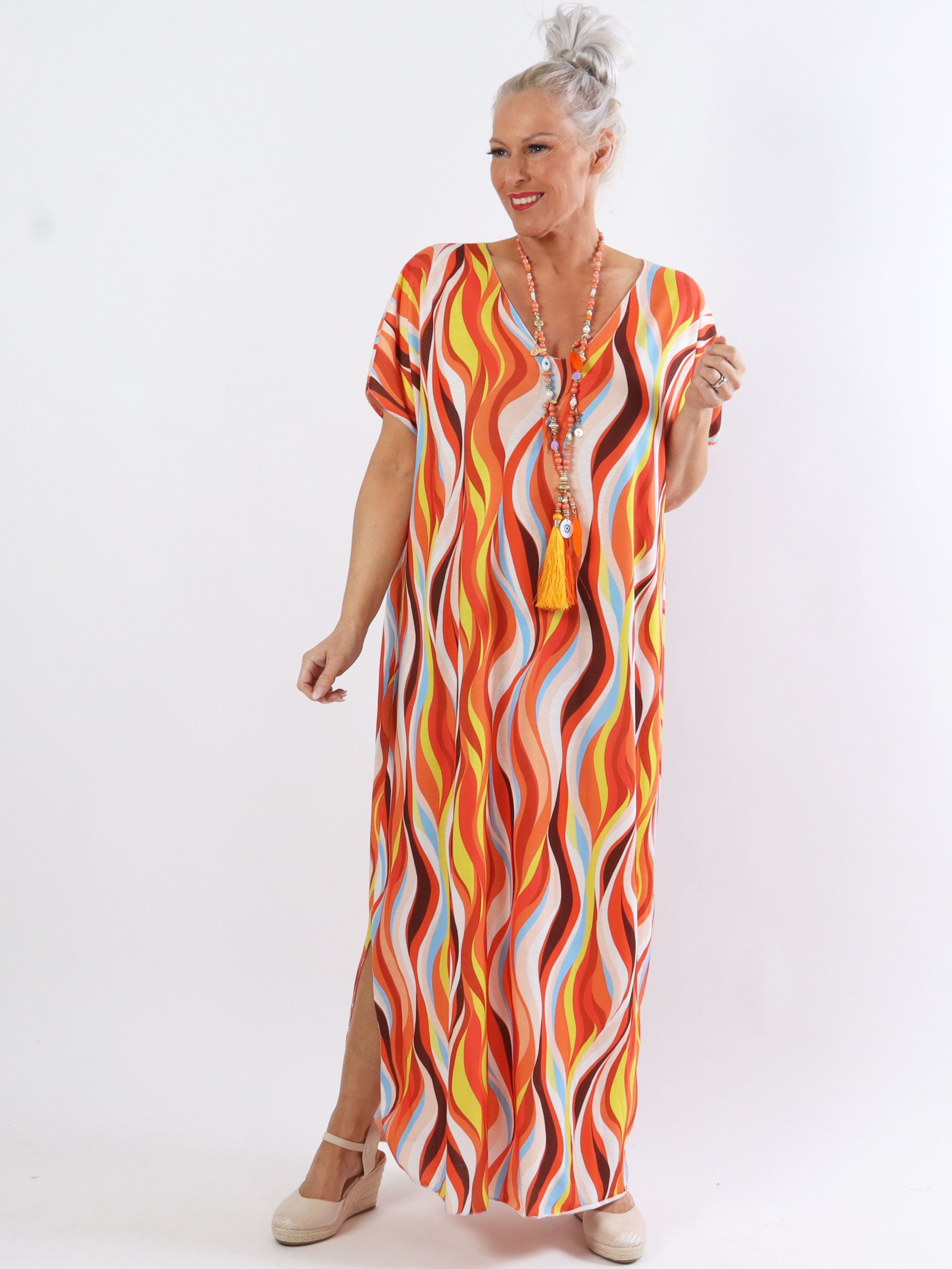 Kirsa long - Lång mjuk plus size i mångfärgat tyg