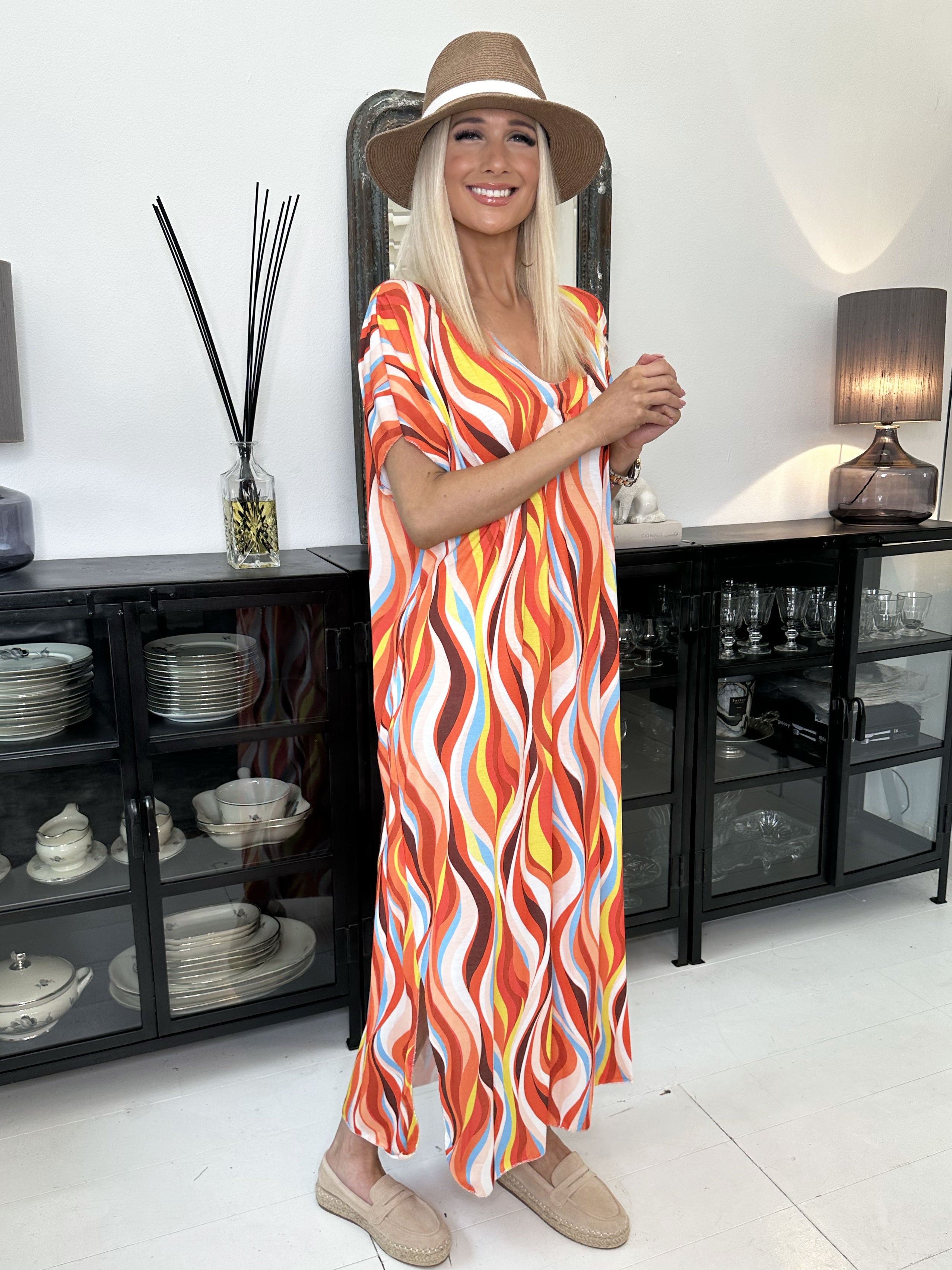 Kirsa long - Mångfärgad lång klänning i mjukt tyg