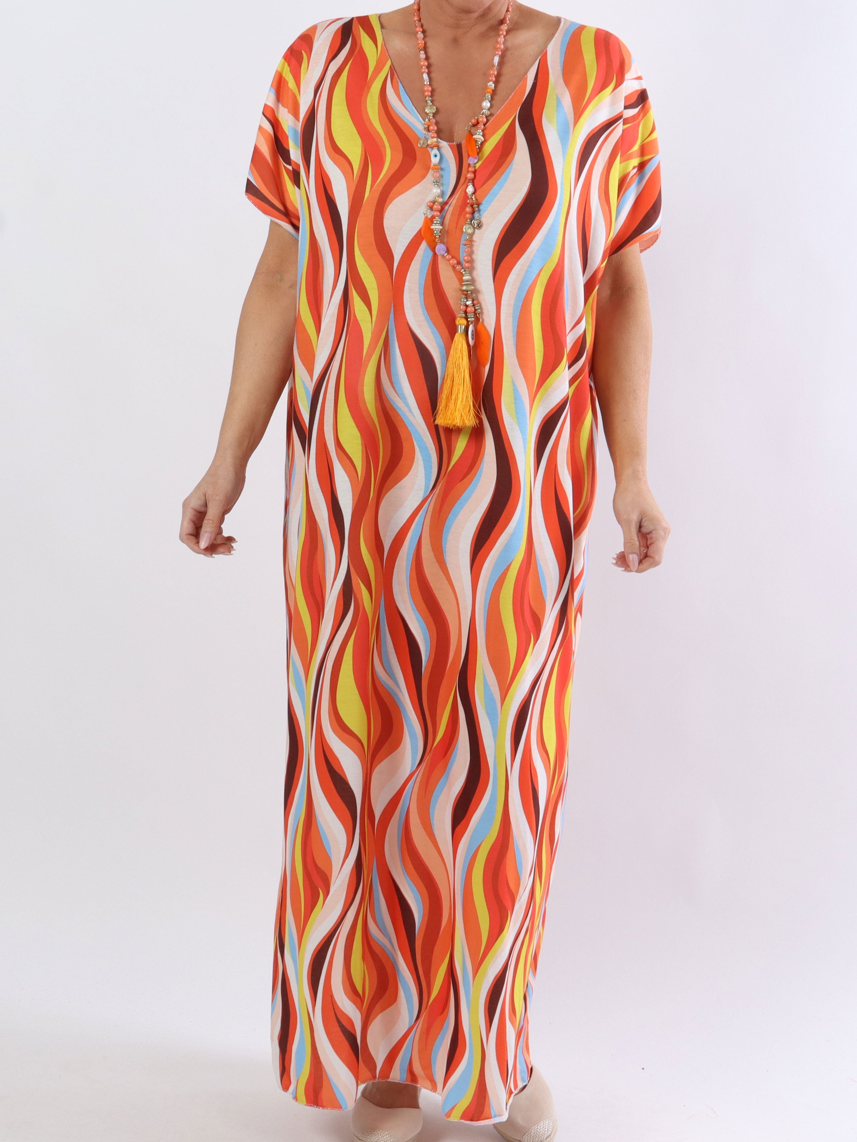 Kirsa long - Lång mjuk plus size i mångfärgat tyg